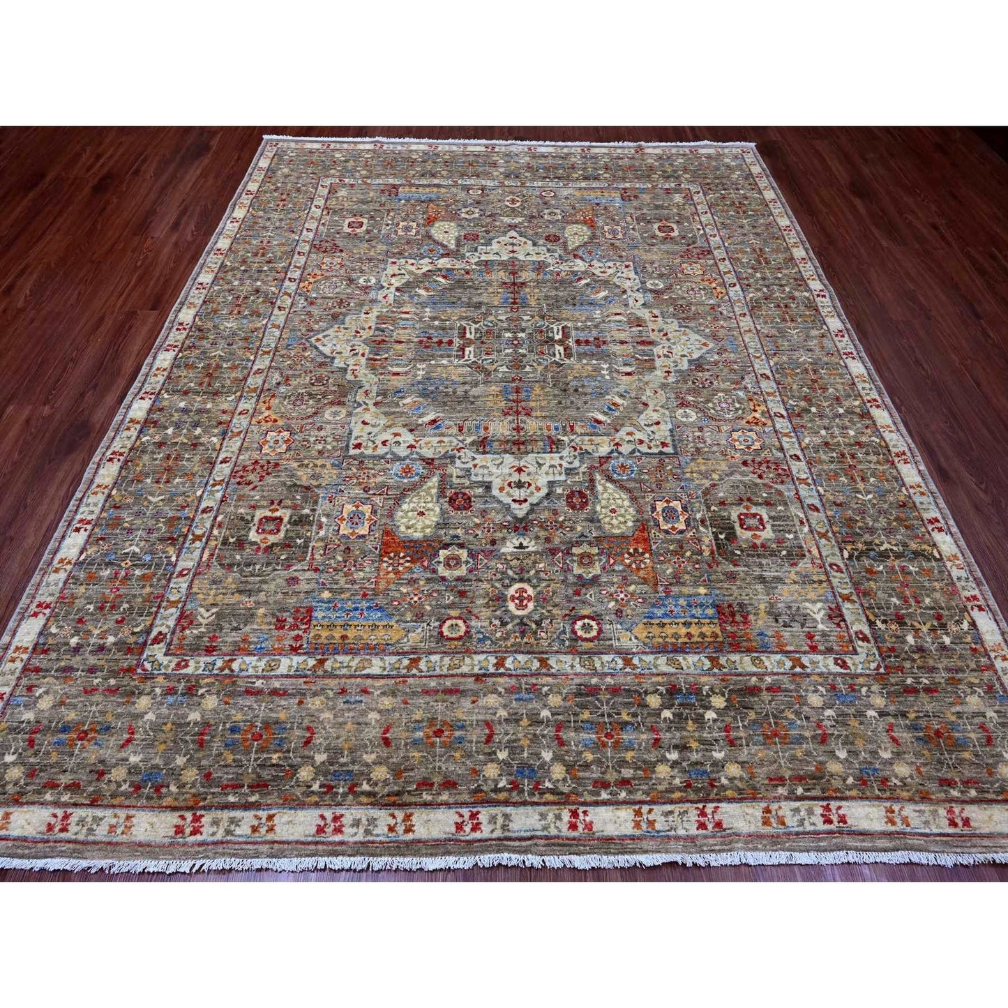 7'10"X9'6" Brown 14Th Century Mamluk Dynasty Design Wool Hand Knotted Rug