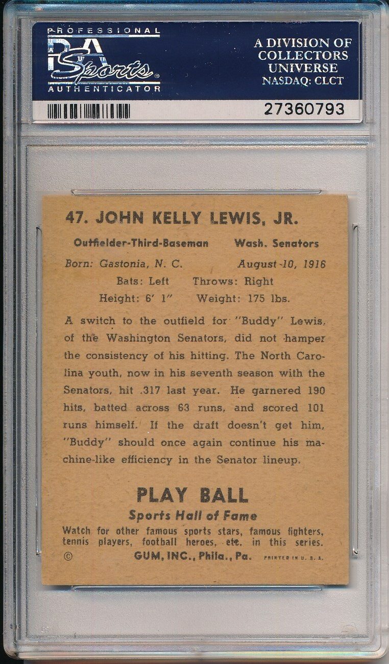 1941 Play Ball #47 Buddy Lewis Nationals Signed/Autographed Psa/Dna 149579