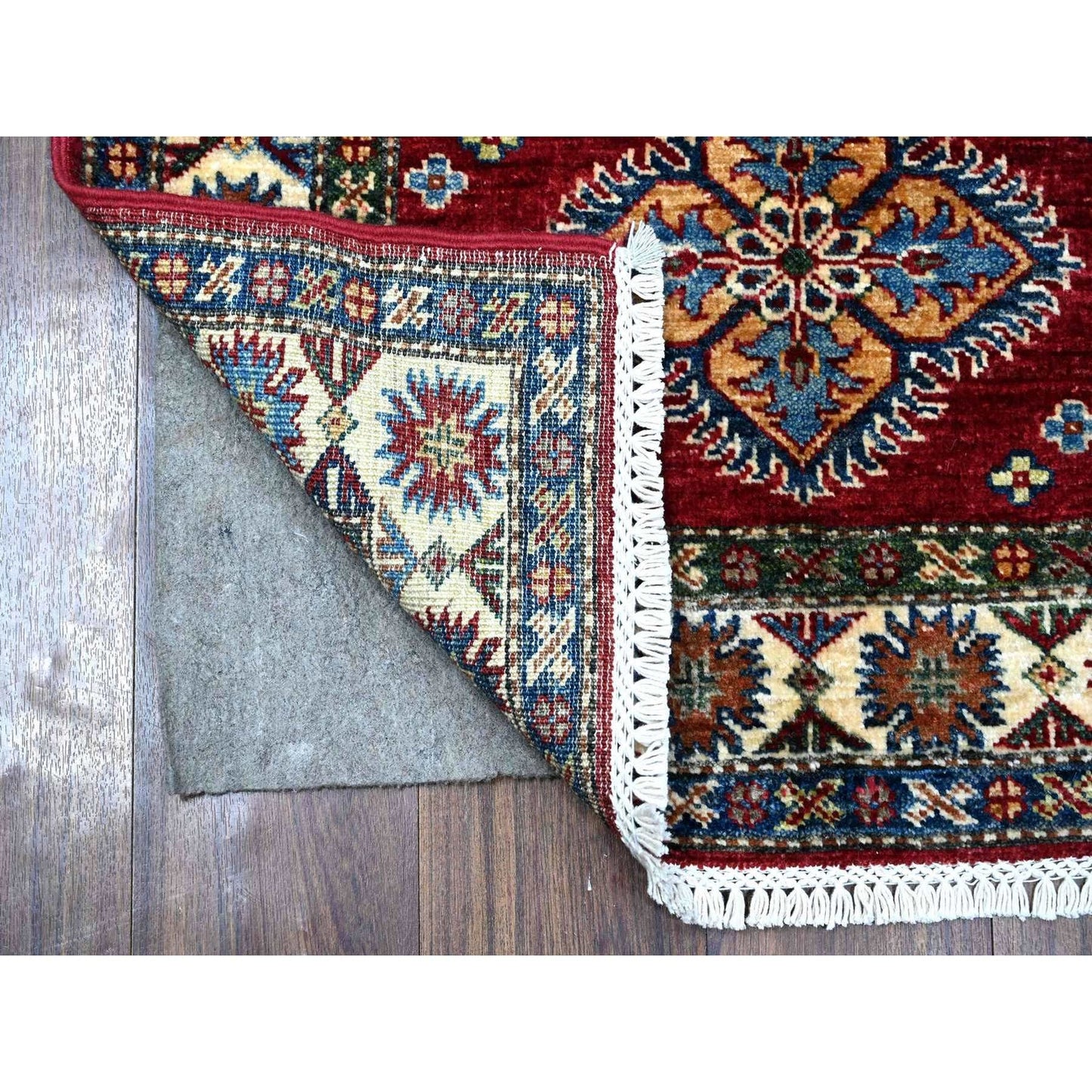2'8"X7' Red Hand Knotted Super Kazak Geometric Wool Runner Oriental Rug