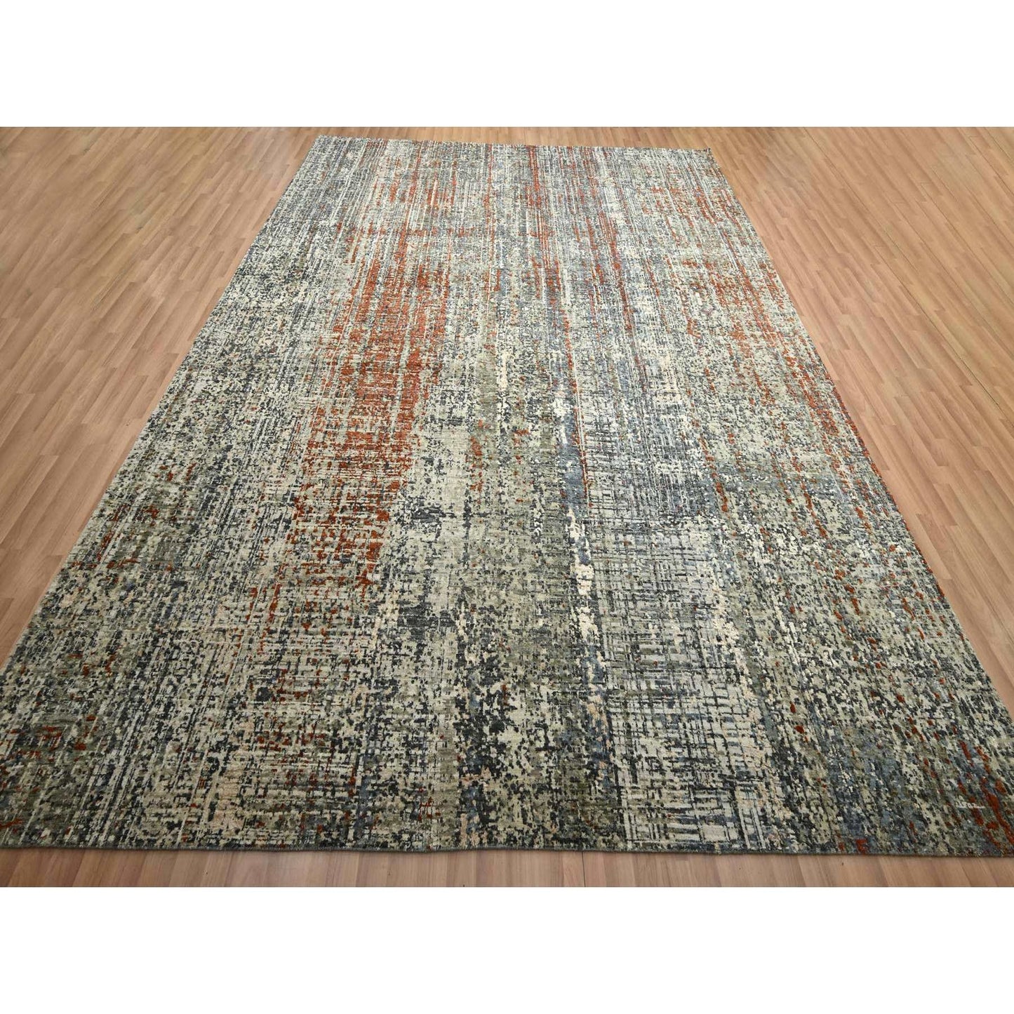 9'X12'3" Rust Red Abstract Design Pure Wool Hand Knotted Oriental Rug
