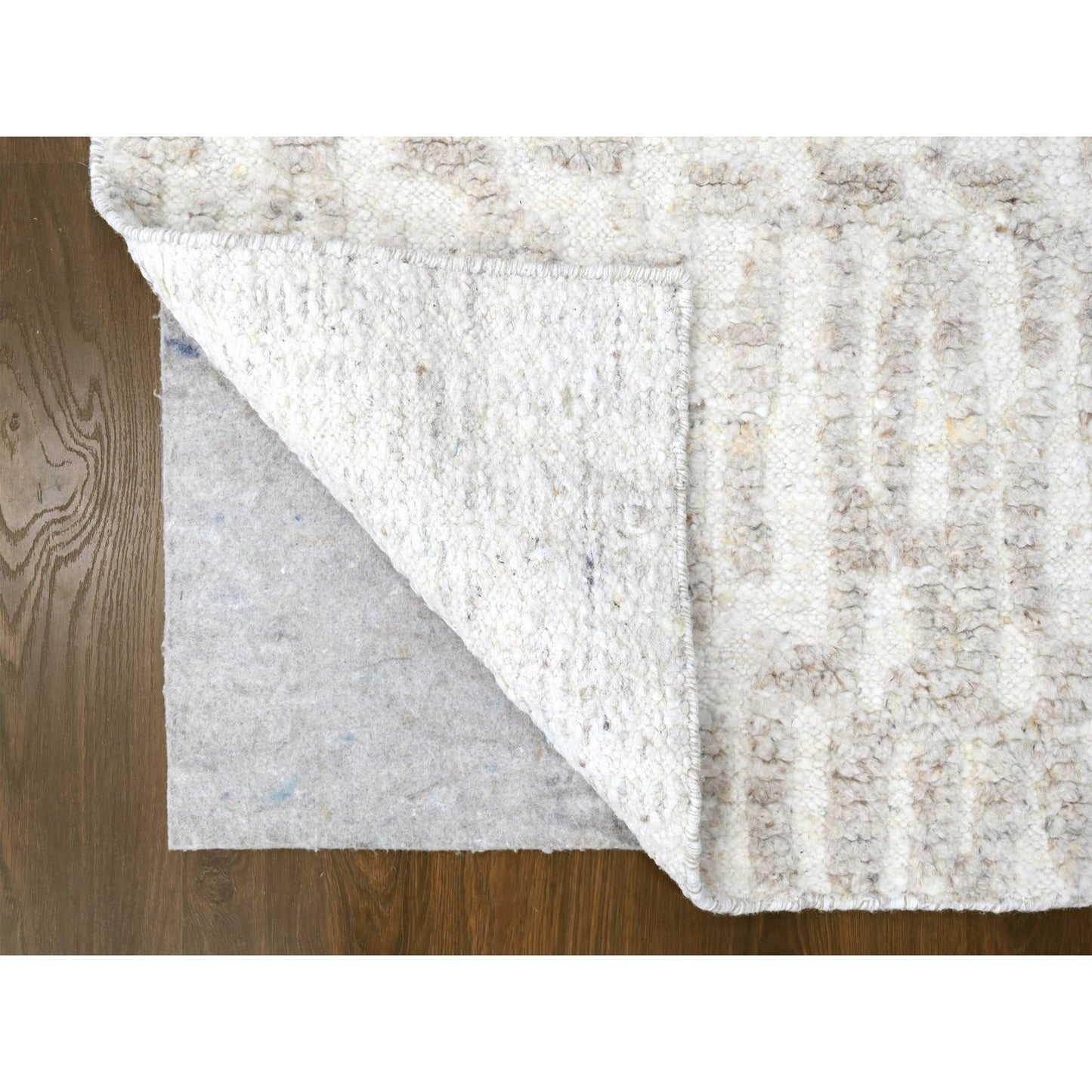 2'7"X9'10" Ivory Hand Knotted Minimalist Swedish Design Wool Runner Rug