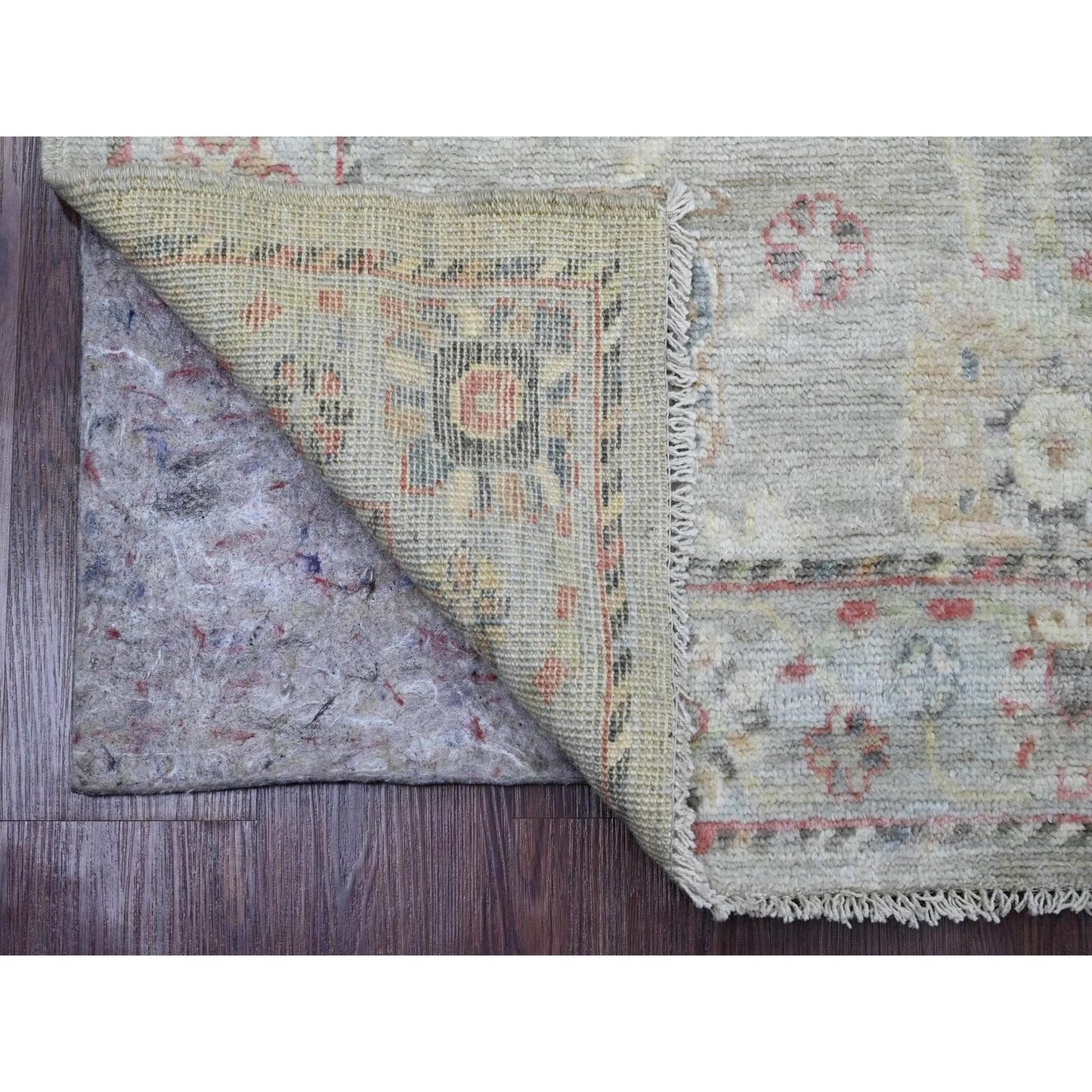 4'2"X9'10" Gray Angora Oushak Vines Design Hand Knotted Wool Runner Rug