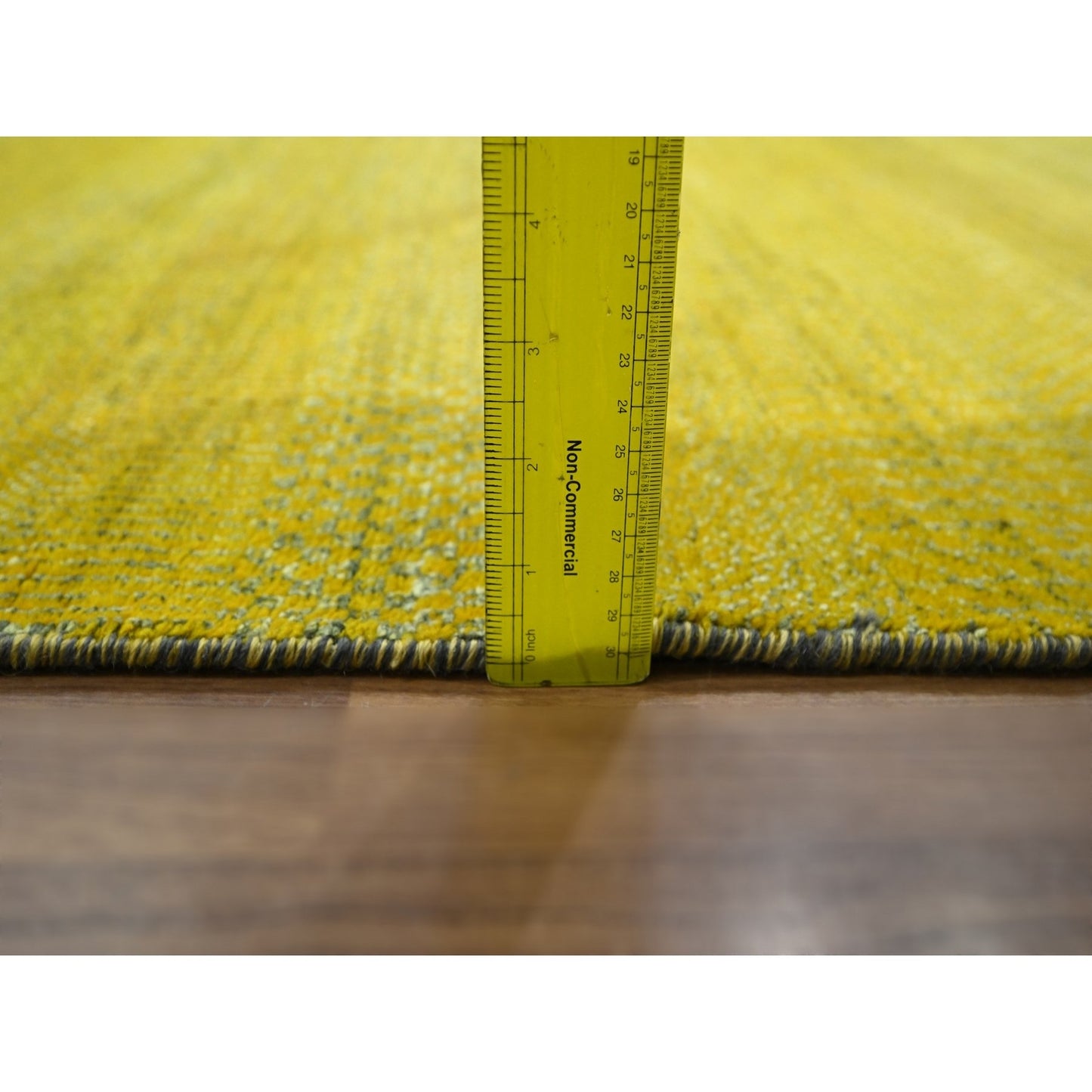 8'10"X12'5" Yellow Modern Grass Design Wool And Silk Hand Knotted Rug