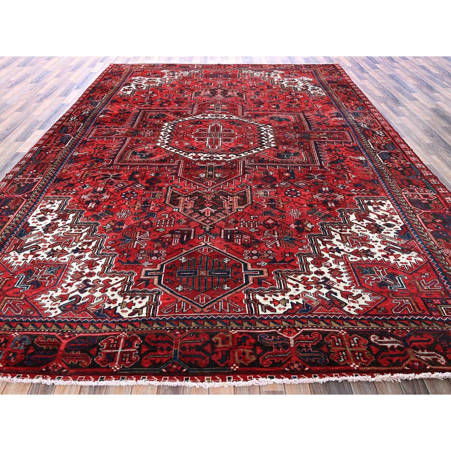 10'X12'10" Red Vintage Zoroastrian Heris Wool Hand Knotted Rug