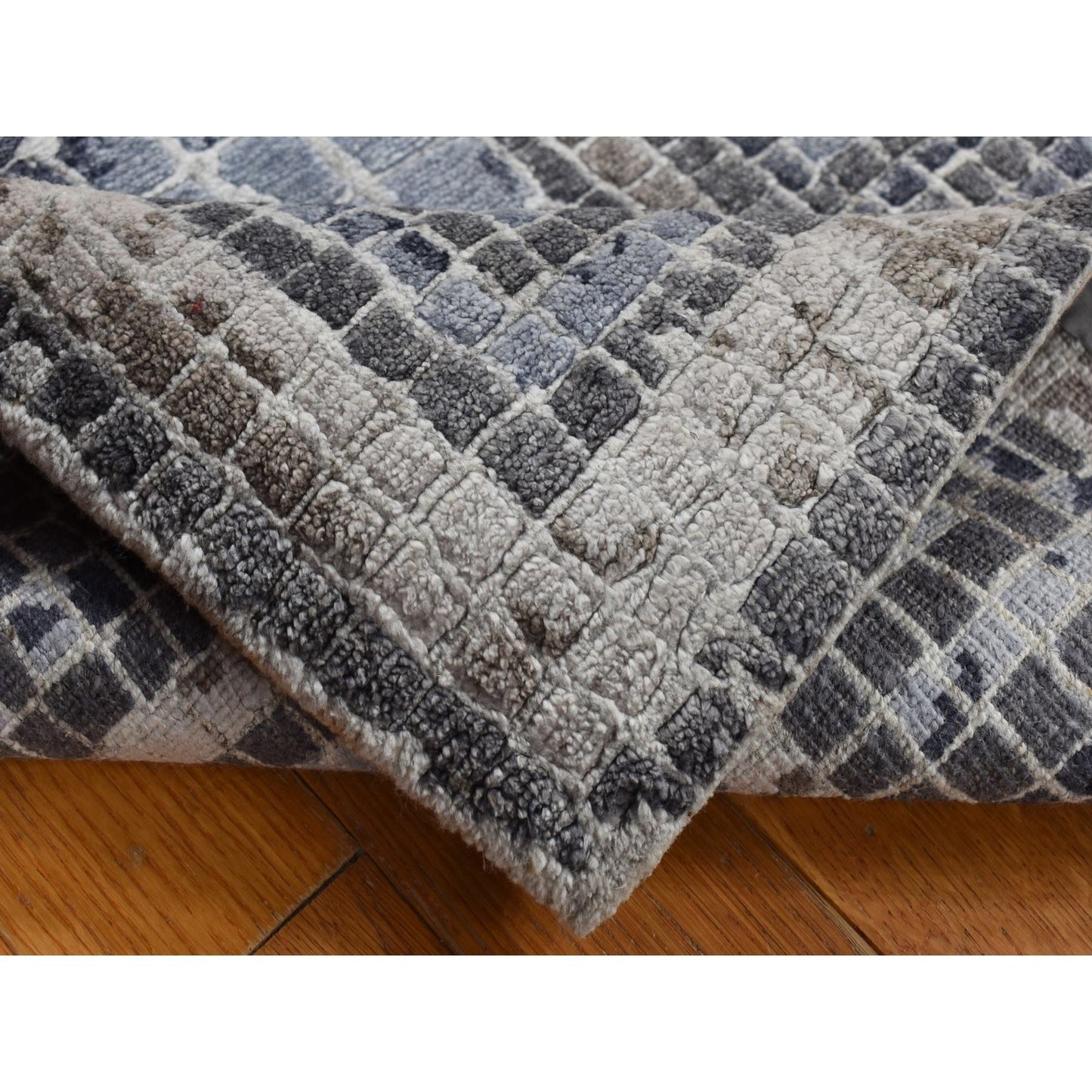 2'3"X3'2" Gray Silken Roman Mosaic Design Hand Knotted Sample Rug
