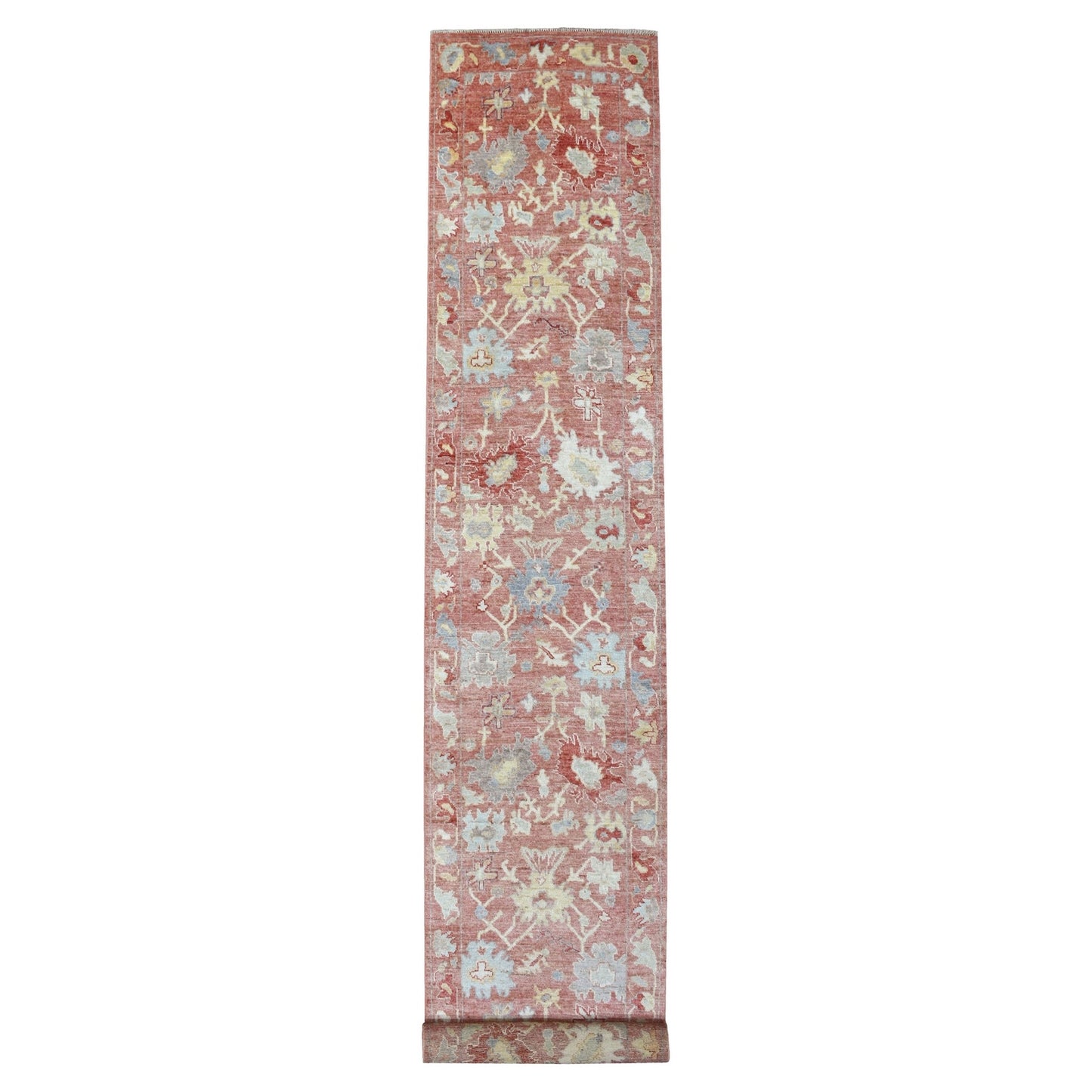 3'1"X19'8" Pure Wool Hand Knotted Coral Red Angora Oushak Xl Runner Rug