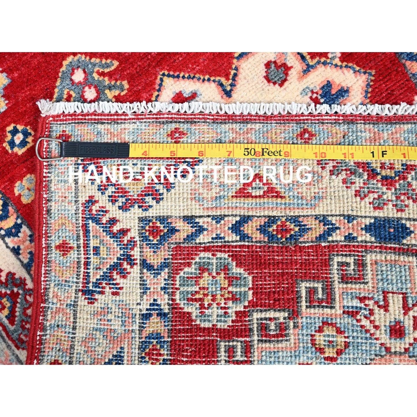 2'1"X5'6" Red Kazak Geometric Medallion Motifs 100% Wool Hand Knotted Rug