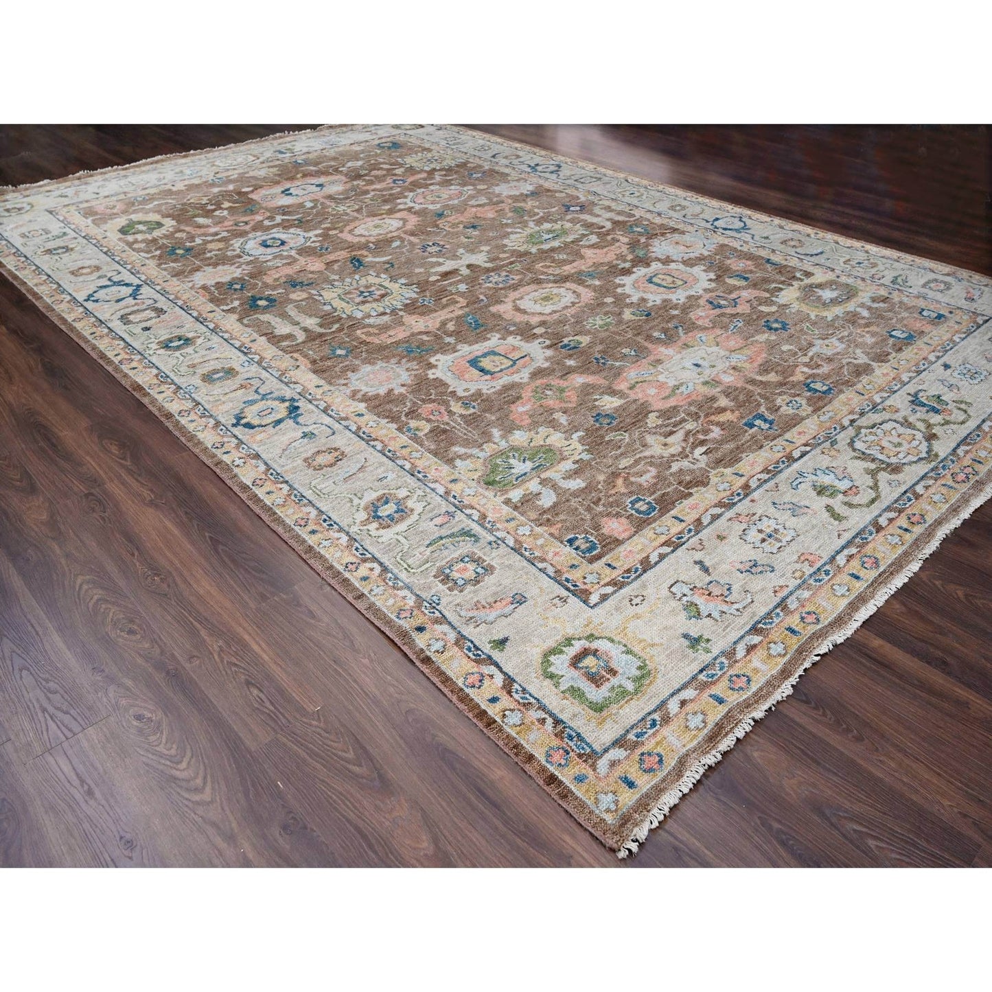 12'X17'9"Brown Oushak Design Hand Knotted Wool Oversize Oriental Rug