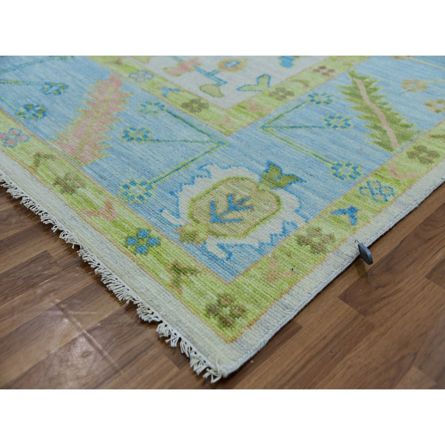10'1"X14' Ivory Oushak Weave & Design Hand Knotted Leaf Pattern Wool Rug