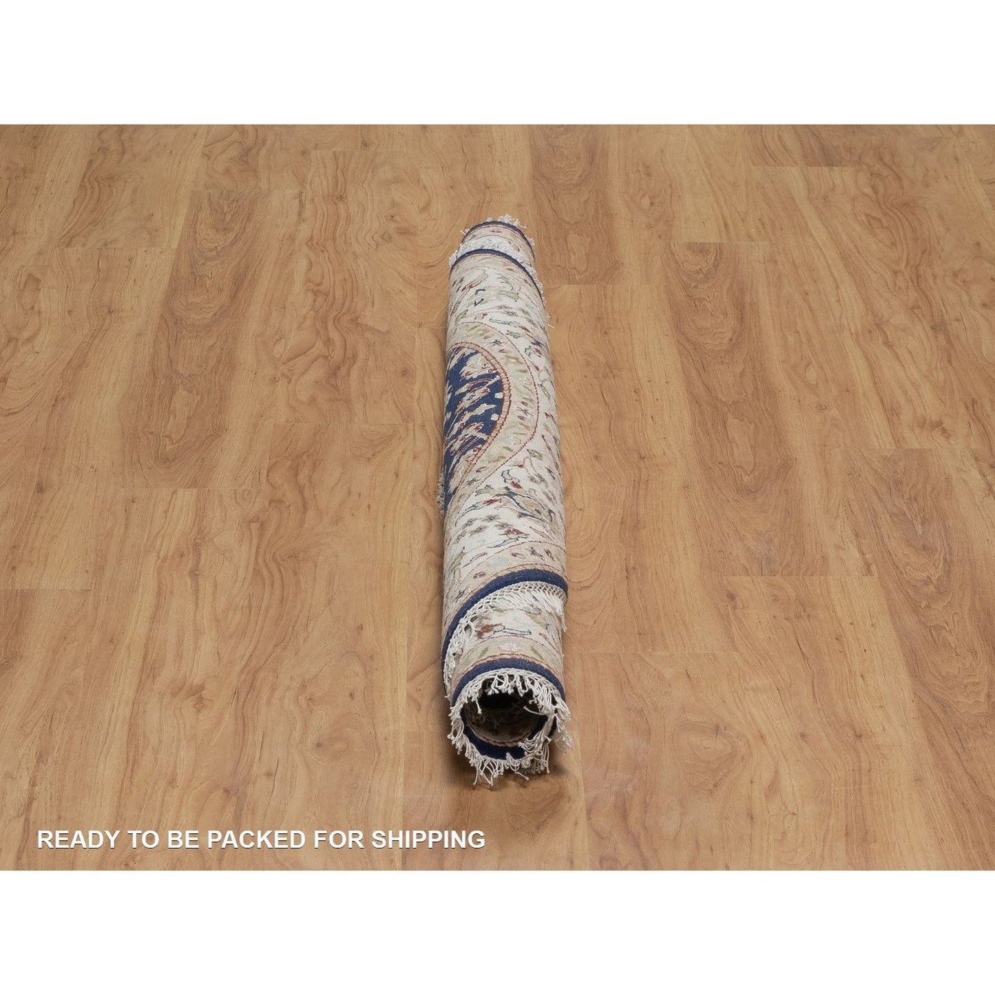 5'X5' Navy Nain With Flower Design Wool And Silk Hand Knotted Round Rug