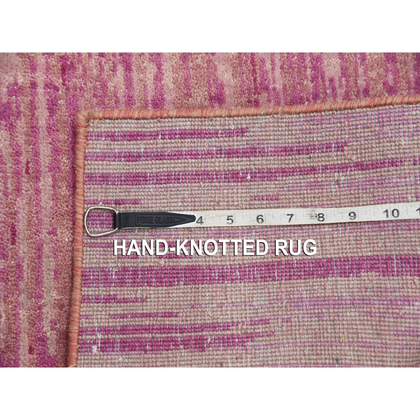 2'7"X8'4" Pink Hand Knotted Vertical Ombre Design Natural Wool Runner Rug