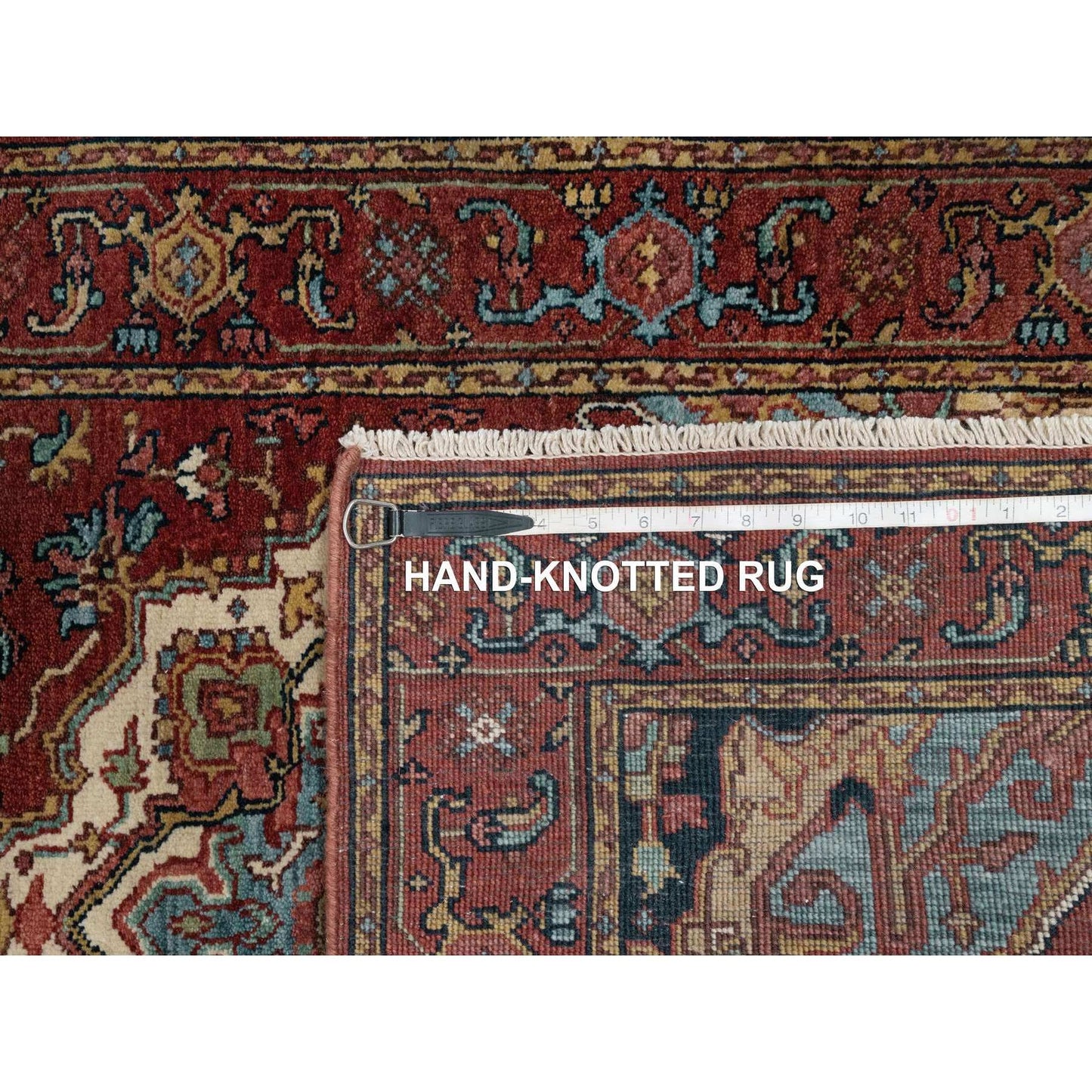 2'8"X6'2" Red Antiqued Heris Re-Creation Hand Knotted All Wool Runner Rug