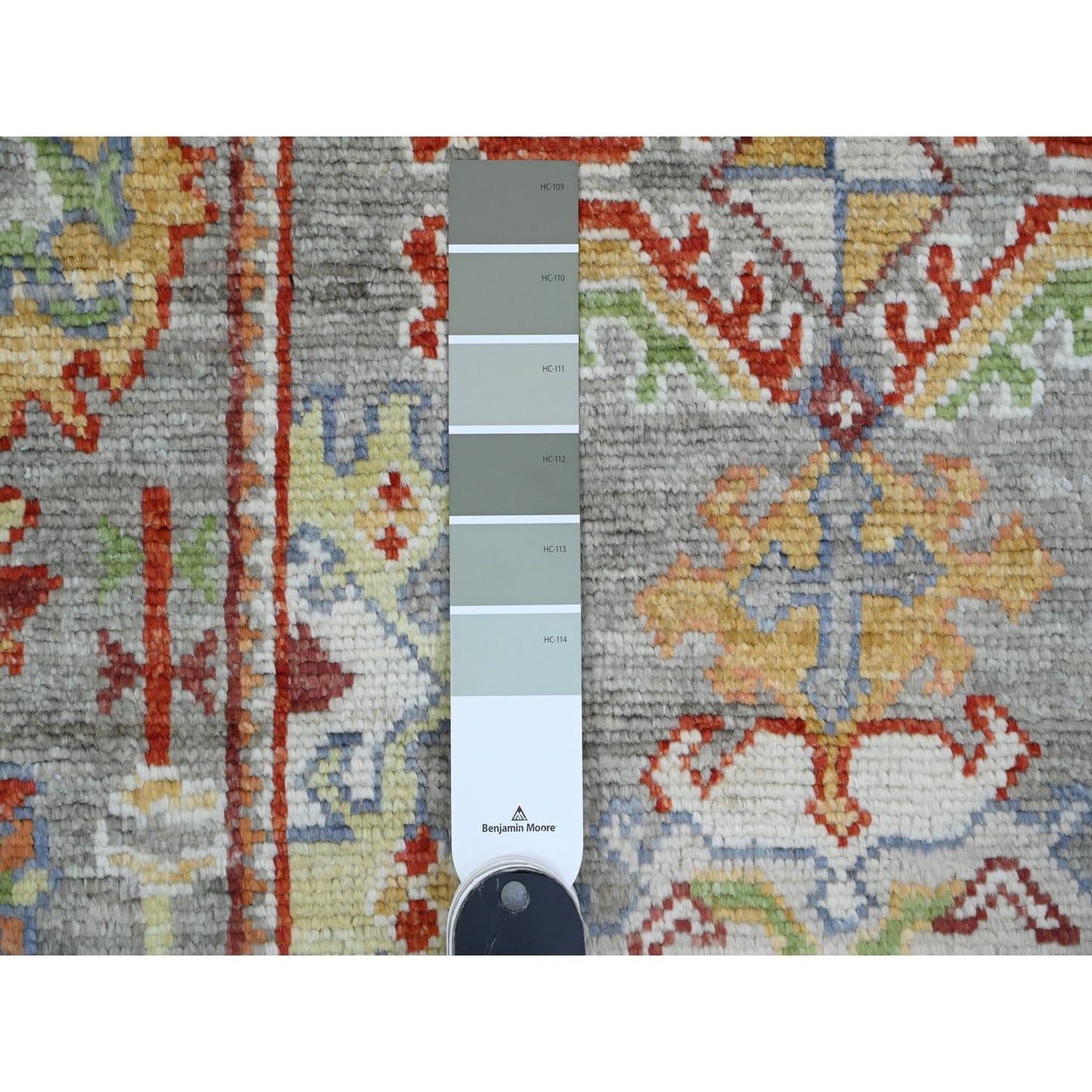 2'9"X9'6" Gray Angora Oushak Leaf Design Hand Knotted All Wool Runner Rug