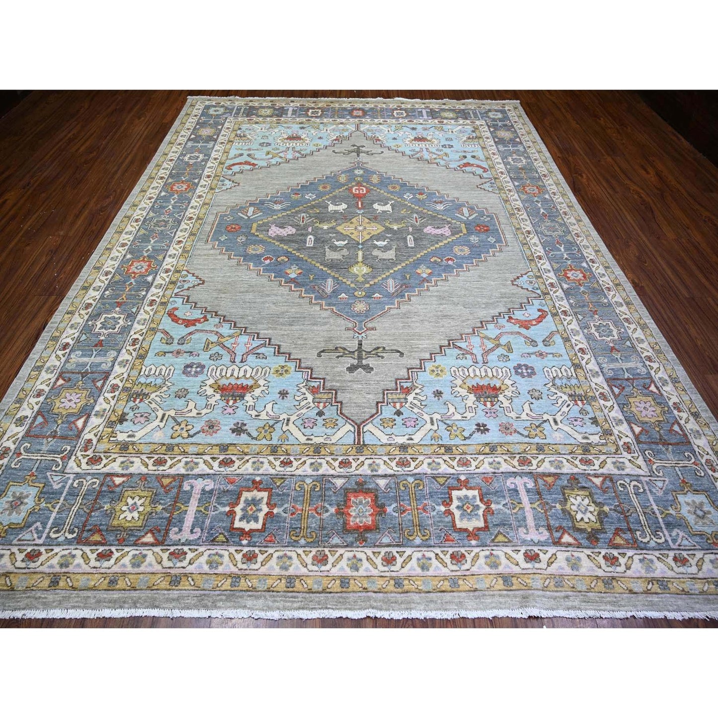 8'8"X11'7" Echo Gray Pure Wool Hand Knotted Finer Peshawar Rug