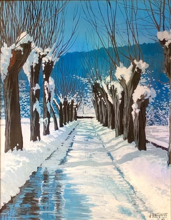 Jordi Vall Escriu "Snow Path" Original Oil Painting On Canvas Signed Spanish Art