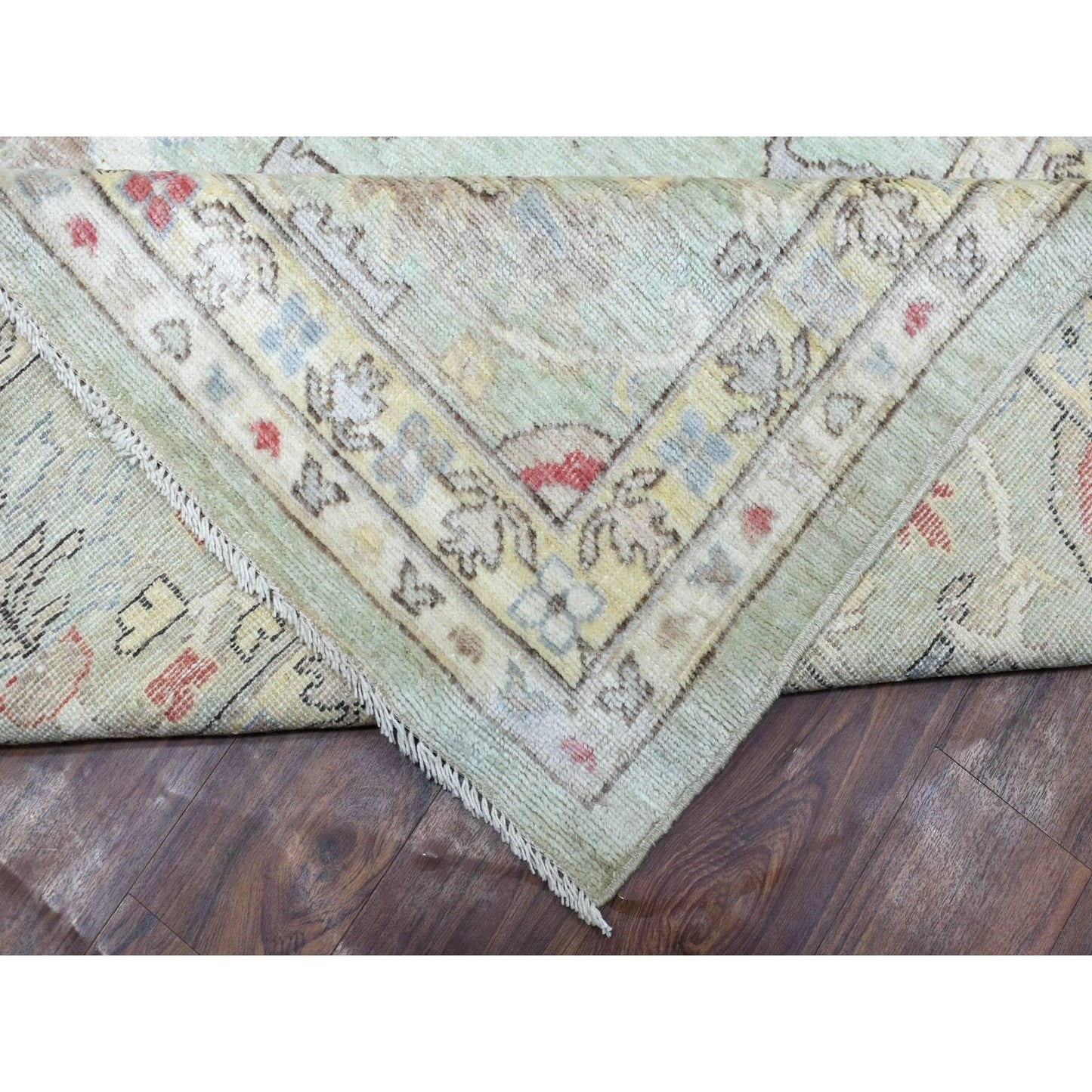 11'9"X17'3" Angora Oushak Soft Wool Hand Knotted Soft Green Oversized Rug
