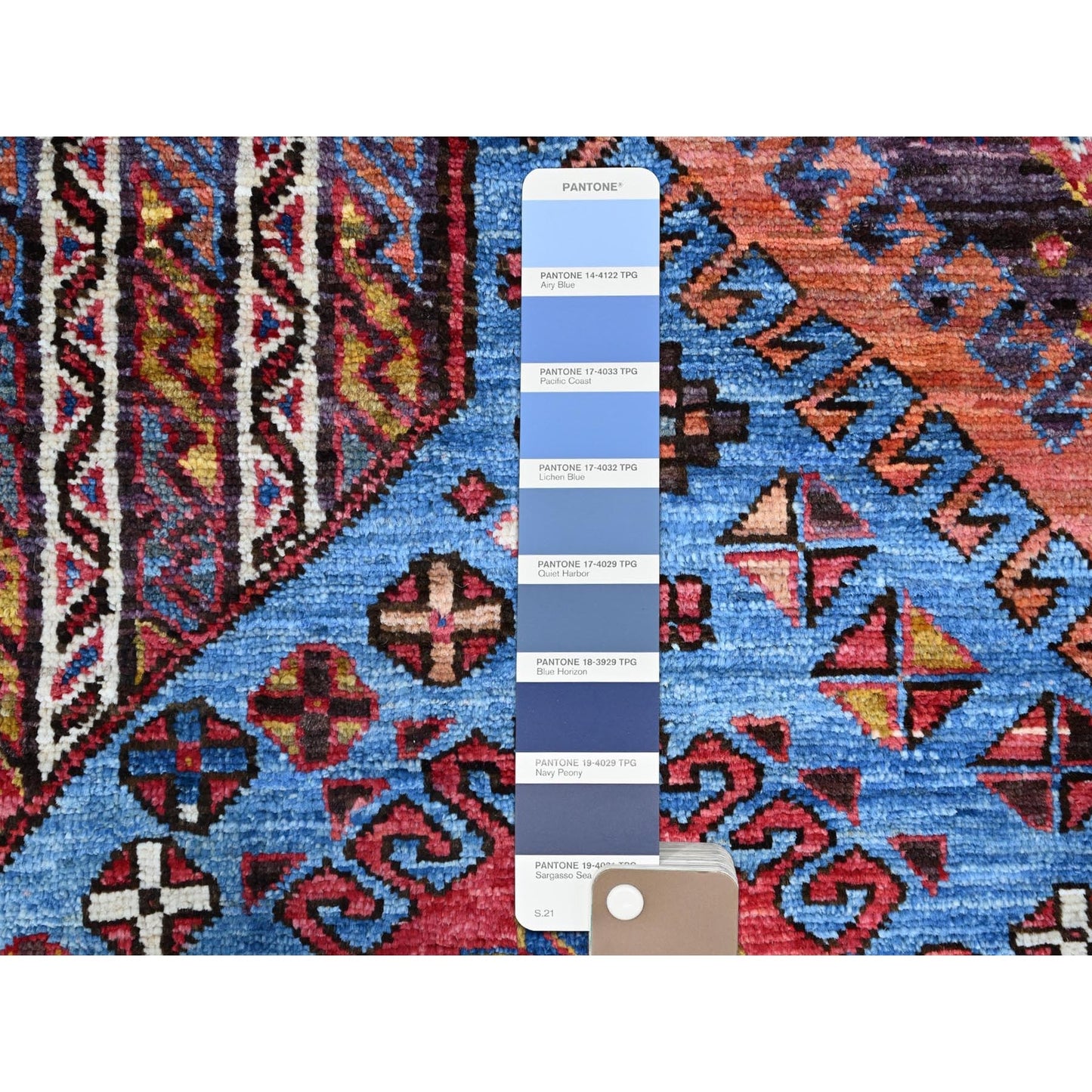 5'10"X9' Azure Blue Hand Knotted Shiny Wool Turkish Knot Striped Rug