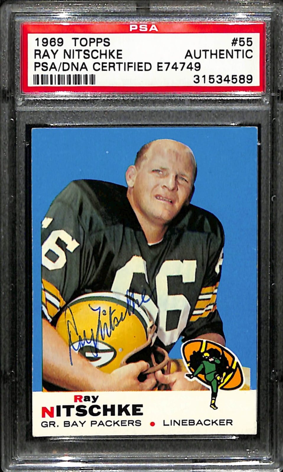 Ray Nitschke Hof Signed 1969 Topps Card #55 Green