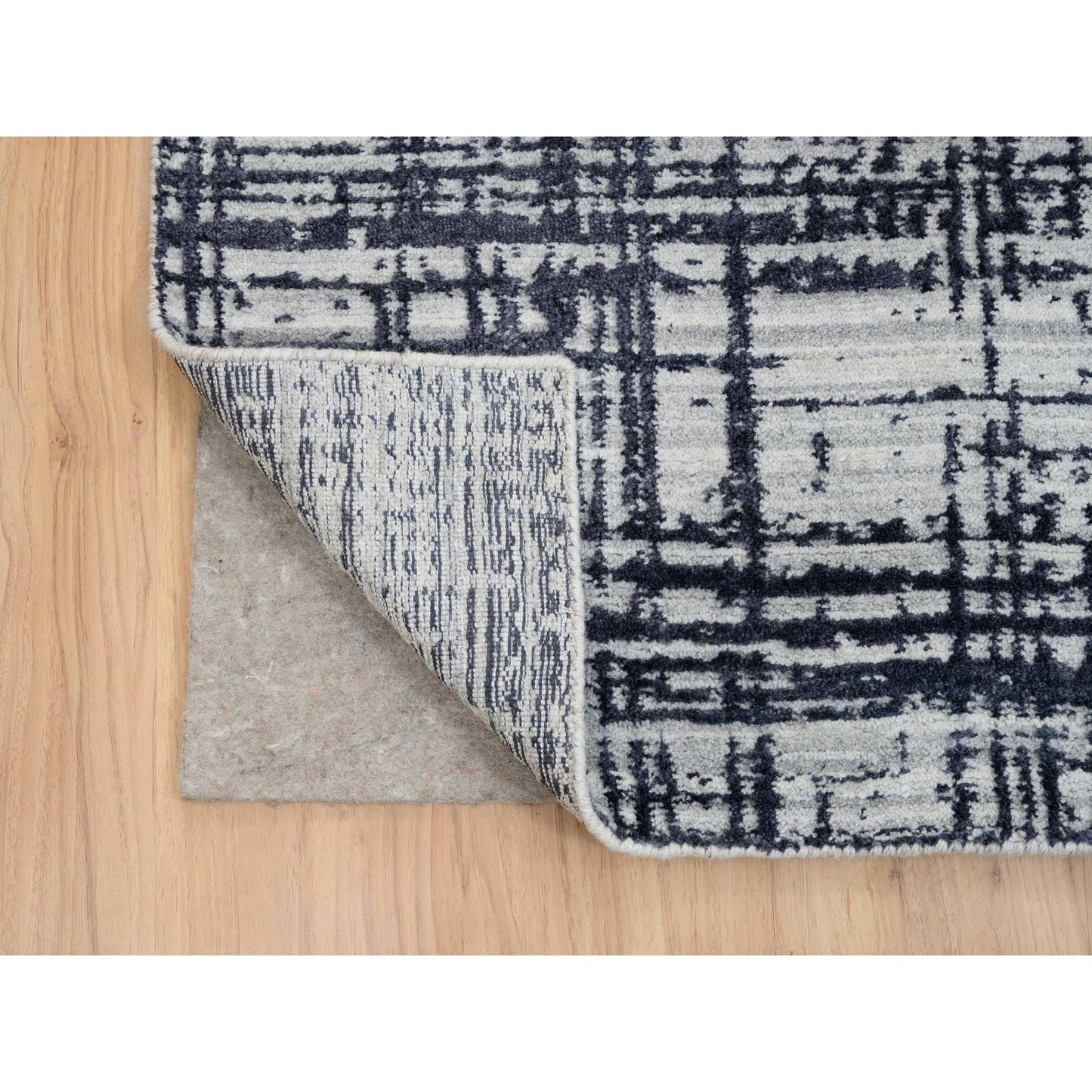 9'X11'10" Black Modern Design Wool And Silk Hand Loomed Rug