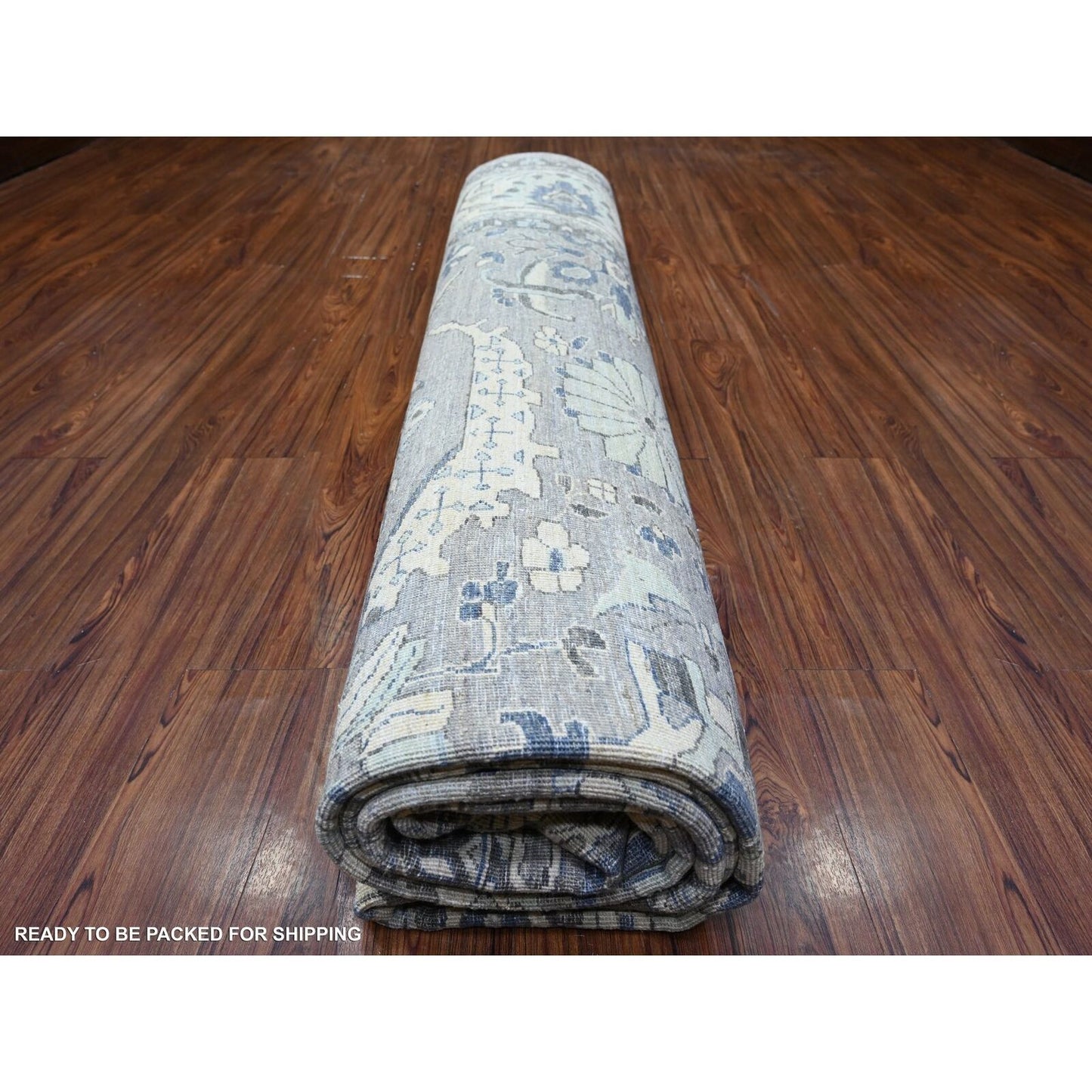 12'X12' Violet Mist Gray Fine Peshawar Hand Knotted Soft Wool Square Rug