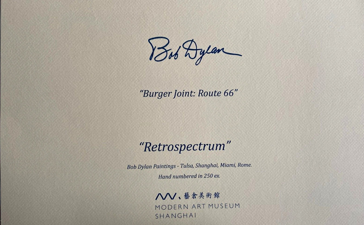 Bob Dylan Lithograph "Route 66" Signed Coa