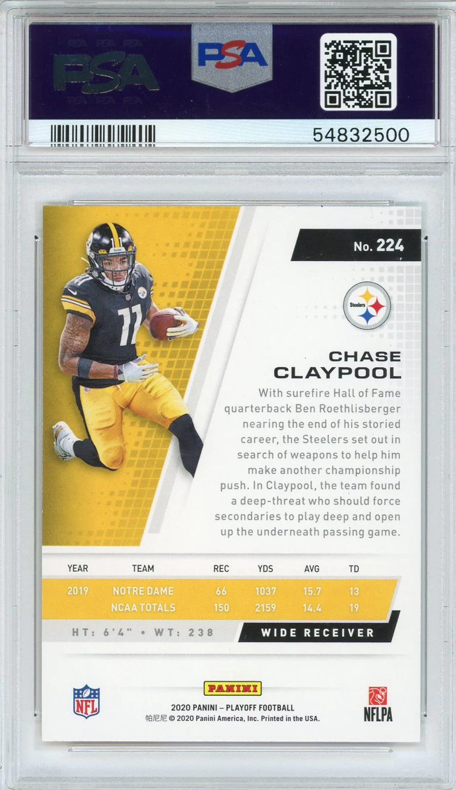Chase Claypool 2020 Panini Playoff Rookie Card #224 (Psa)