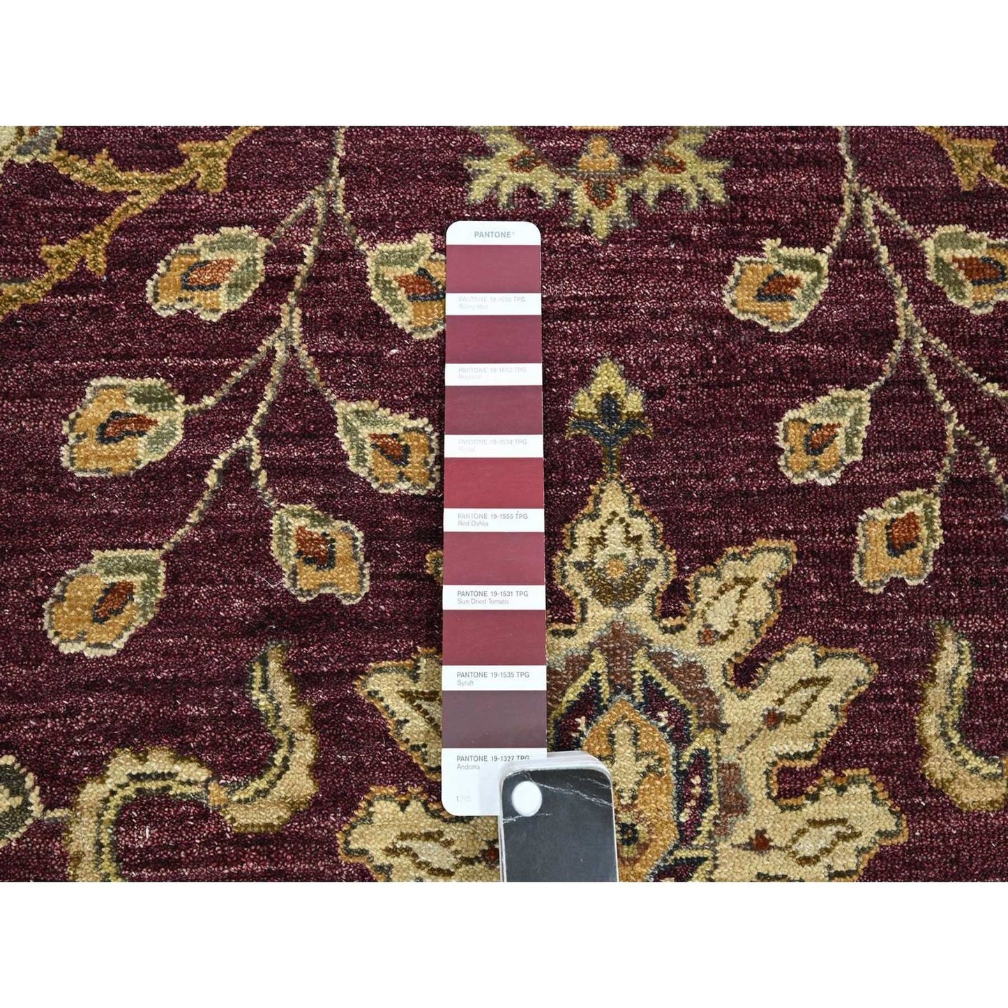 5'1"X6'5" Red Agra Ziegler Design Leaf Pattern Hand Knotted Pure Wool Rug