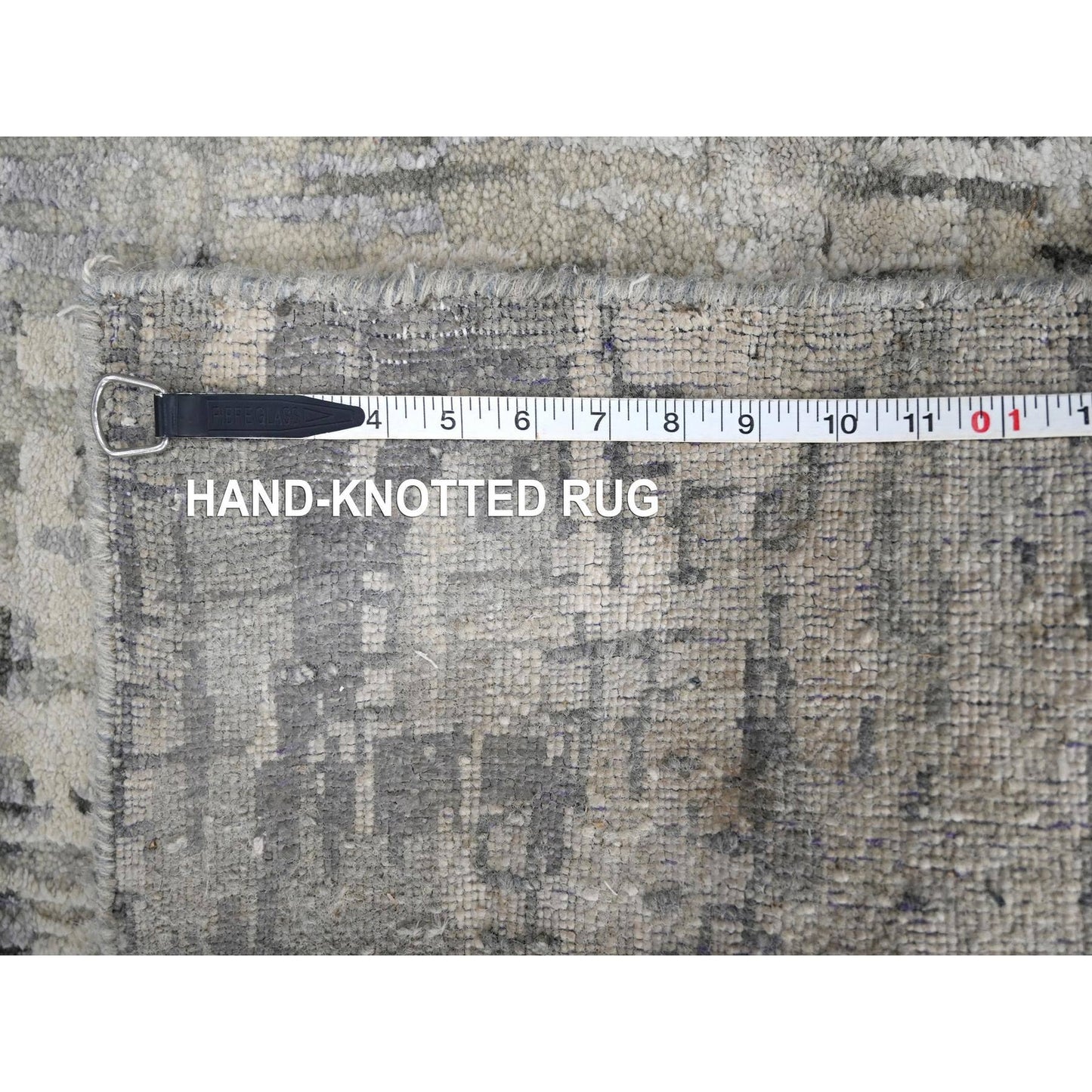 Rug 2'5"x18' Rustic Gray Wool and Silk Hand Knotted Abstract XL Runner