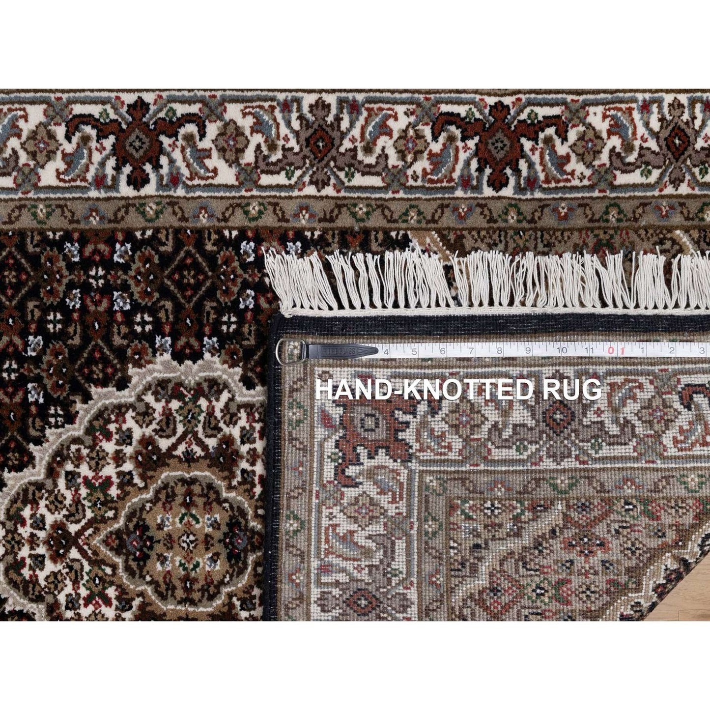 2'10"X14' Black Tebraz Mahi Medallion Design Wool Hand Knotted Runner Rug