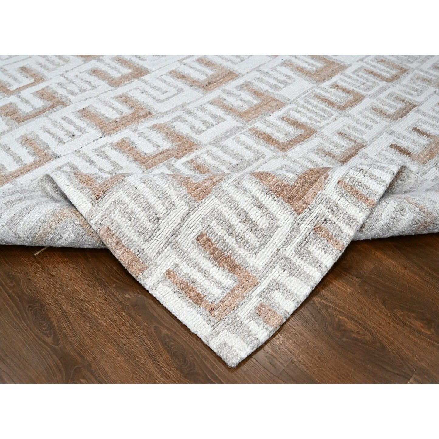 9'3"X11'9" Ivory Minimalist Design Flat Weave Hand Knotted Pure Wool Rug