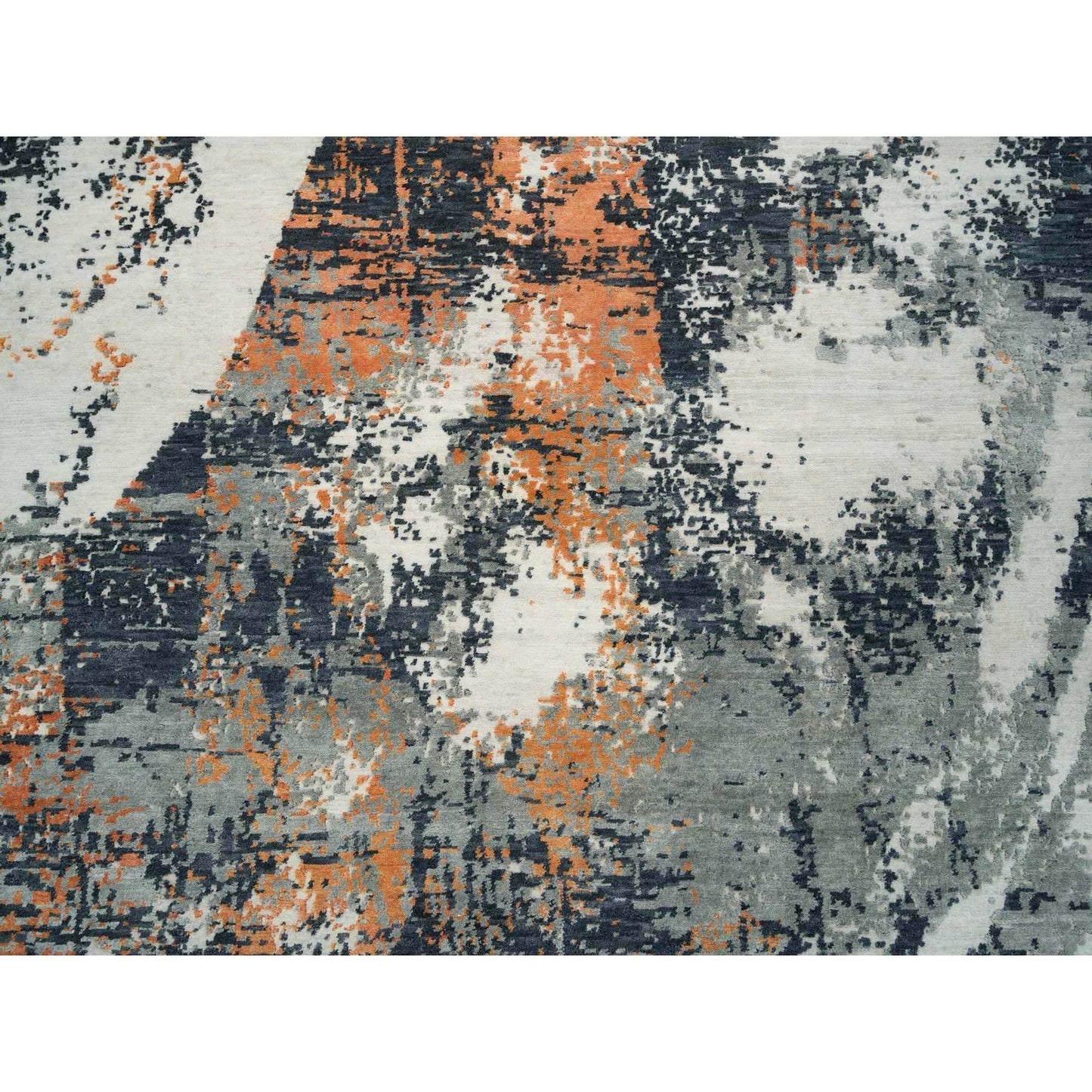 9'3"X11'9" Black Abstract With Curvilinear Motif Hand Knotted Modern Rug
