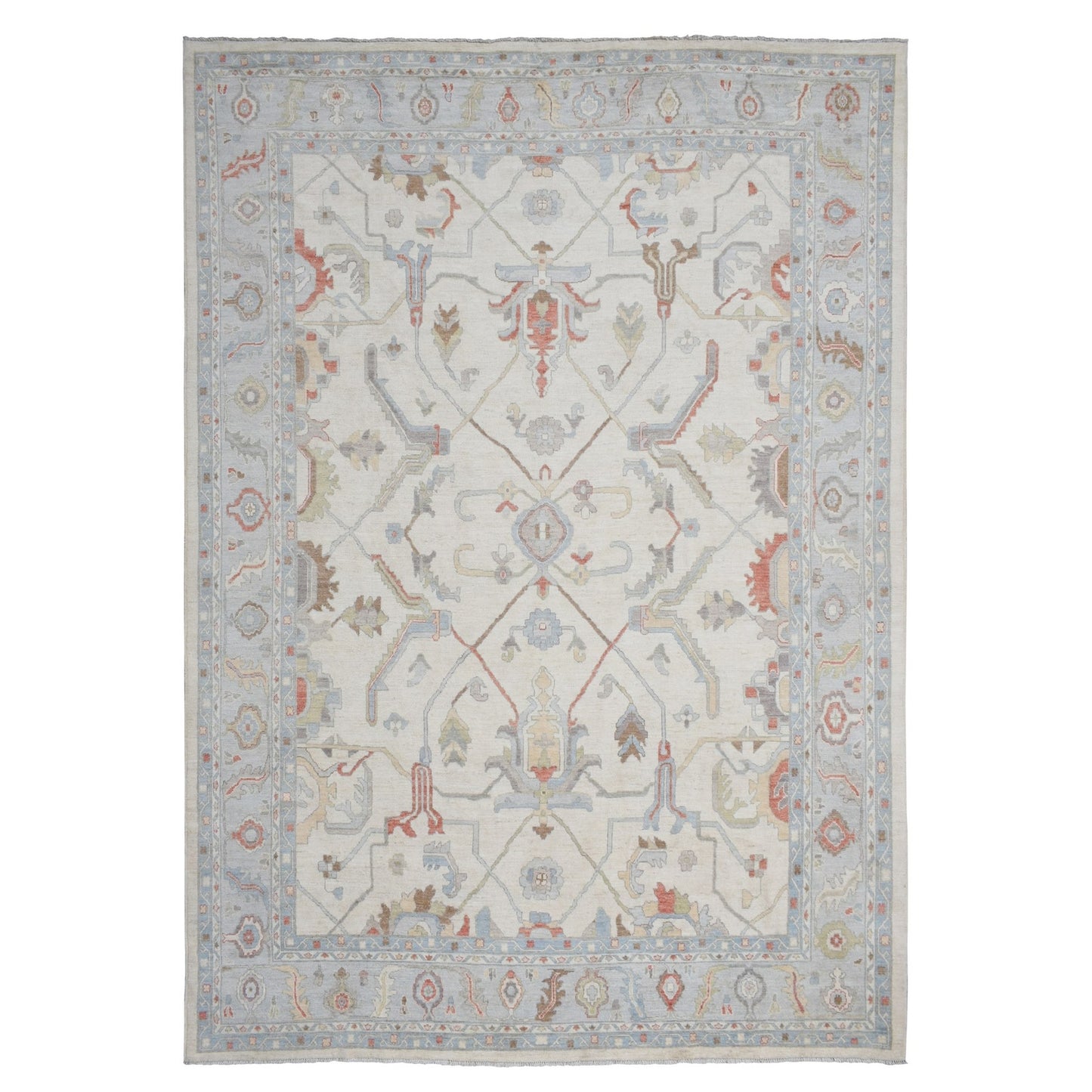 12'4"X15'3" Ivory, Afghan Angora Oushak, Wool Hand Knotted, Oversized Rug