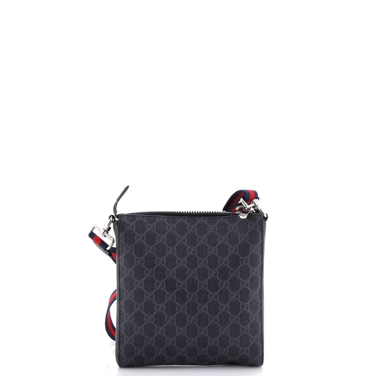 Gucci Web Strap Front Zip Messenger Bag Gg Coated Canvas Small