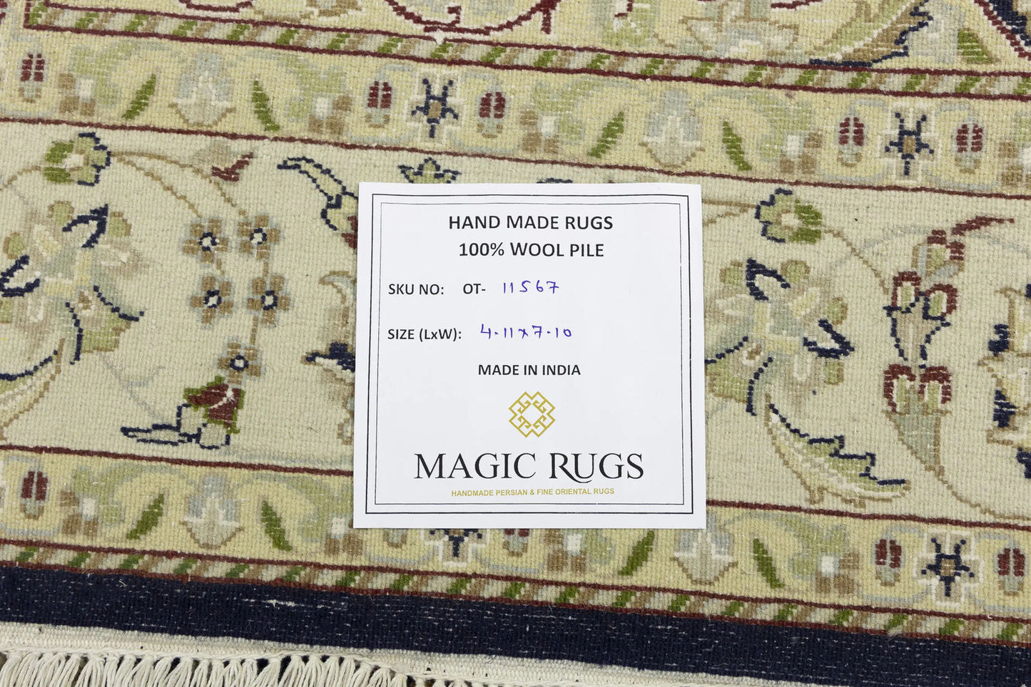 Indo Nain Oriental Rug Handmade Wool Carpet Blue