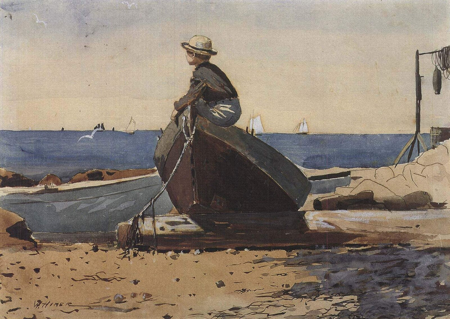Winslow Homer Waiting For Dad " Offset Lithograph Modernism