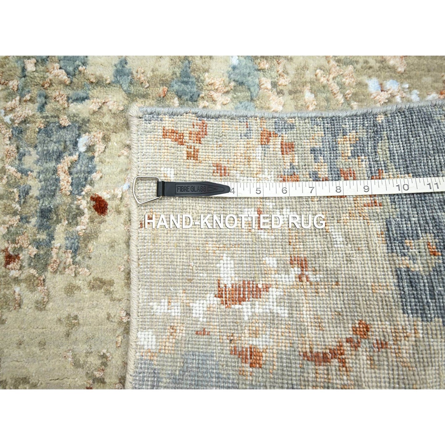 2'5"X10' Gray With Beige Abstract Design All Wool Hand Knotted Runner Rug