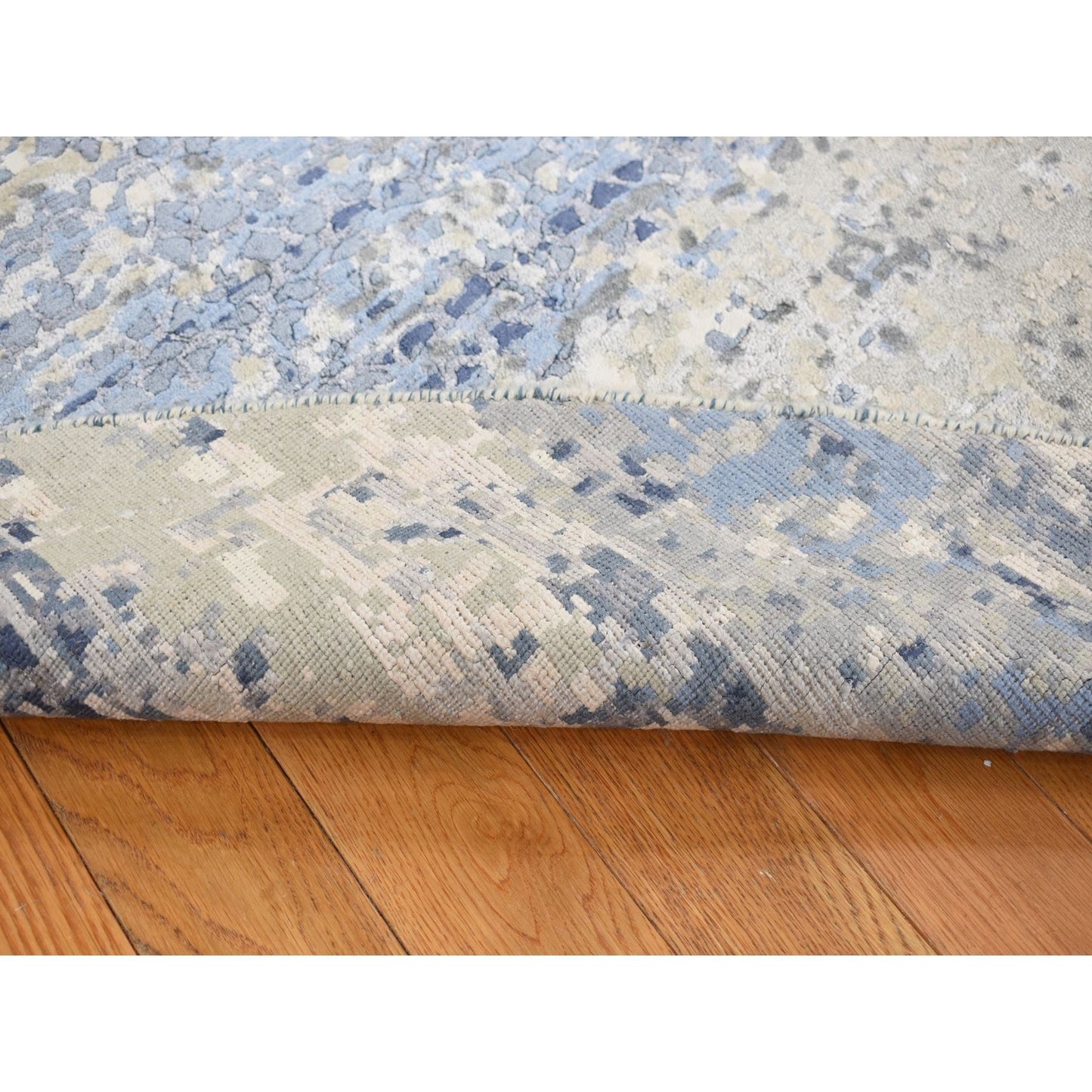 9'X9' Blue Broken Mosaic Wool And Silk Hand Knotted Round Rug