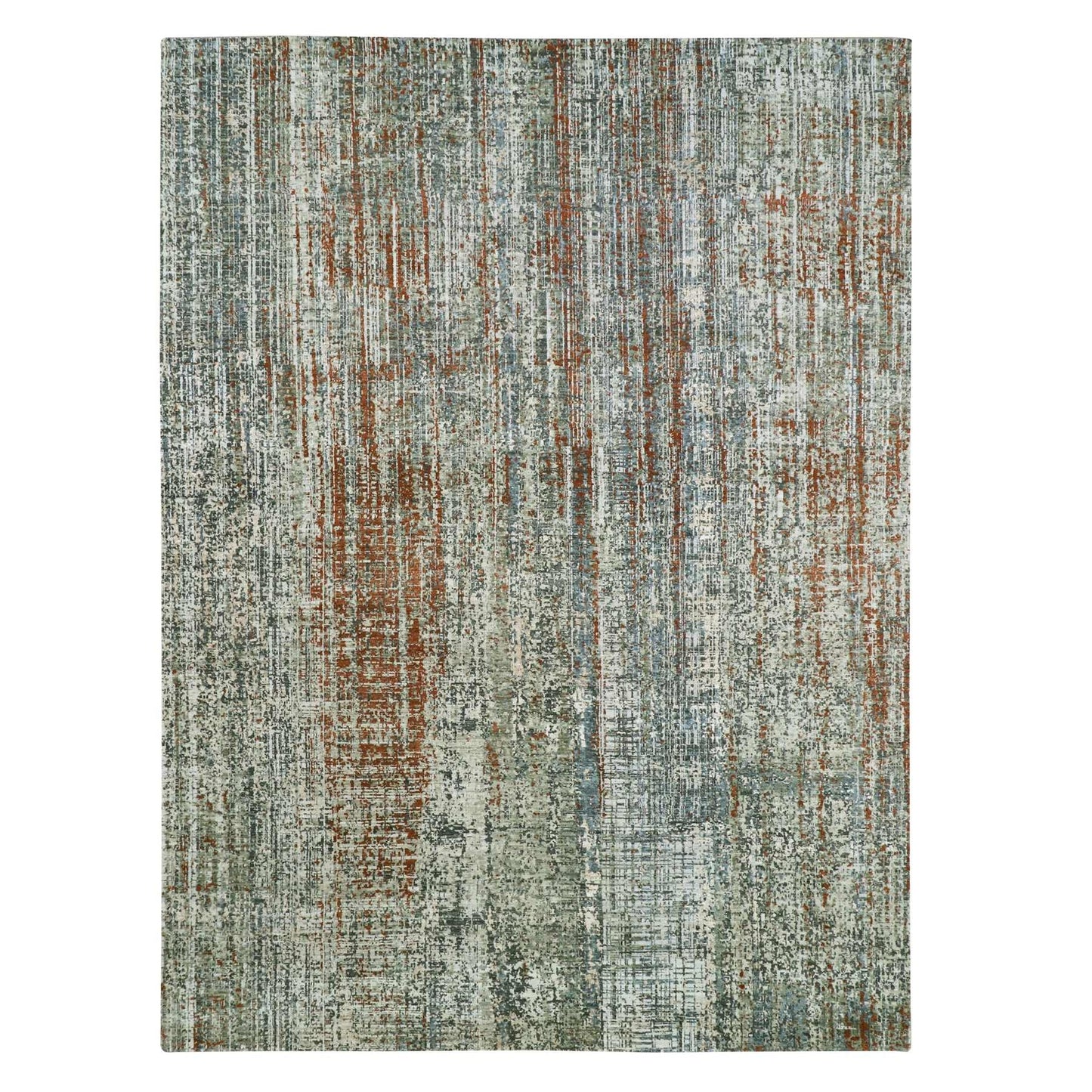 9'X12'3" Rust Red Abstract Design Pure Wool Hand Knotted Oriental Rug