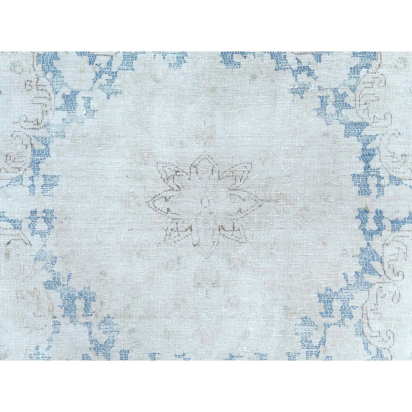 9'7"X13'10" Blue Hand Knotted Wool Distressed Shabby Chic Old Farsian Rug