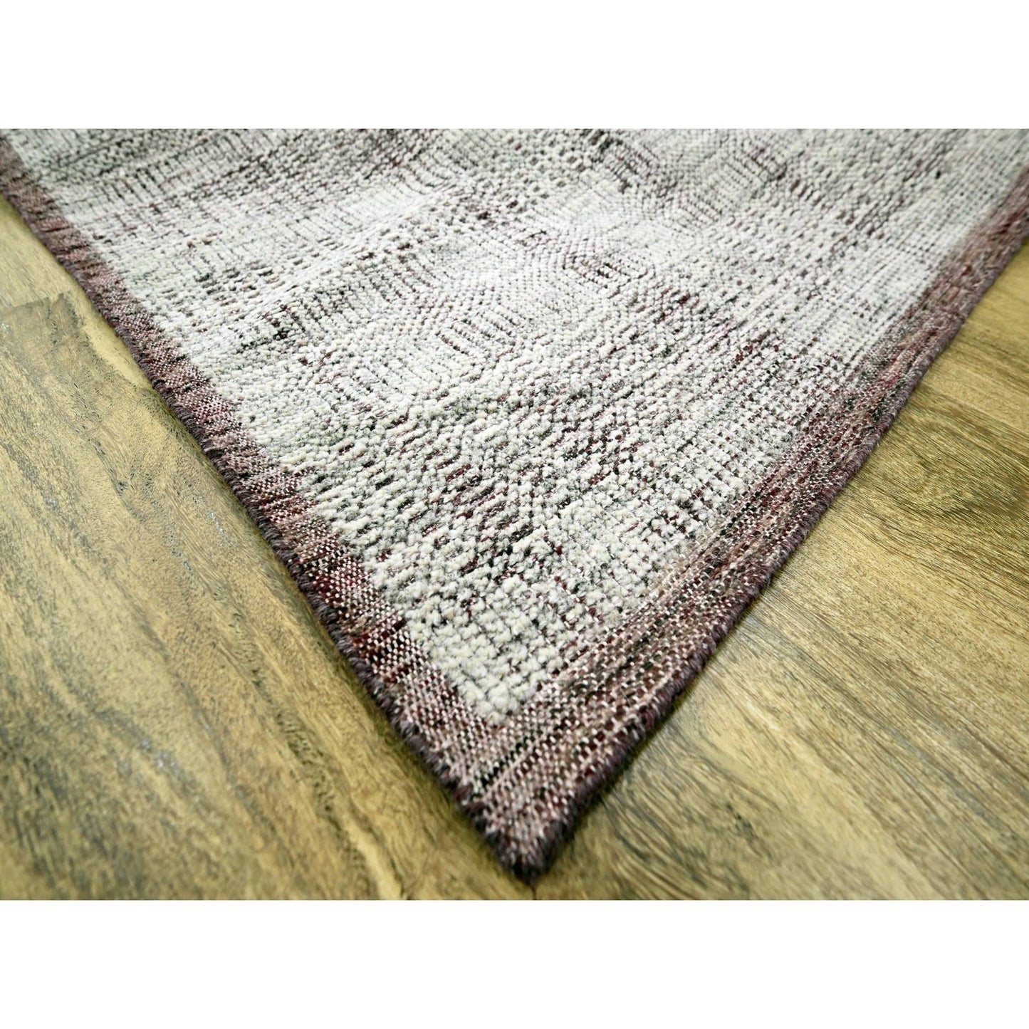 8'9"X12'1" Red & White Oxidized Grass Design Hand Knotted Pure Wool Rug