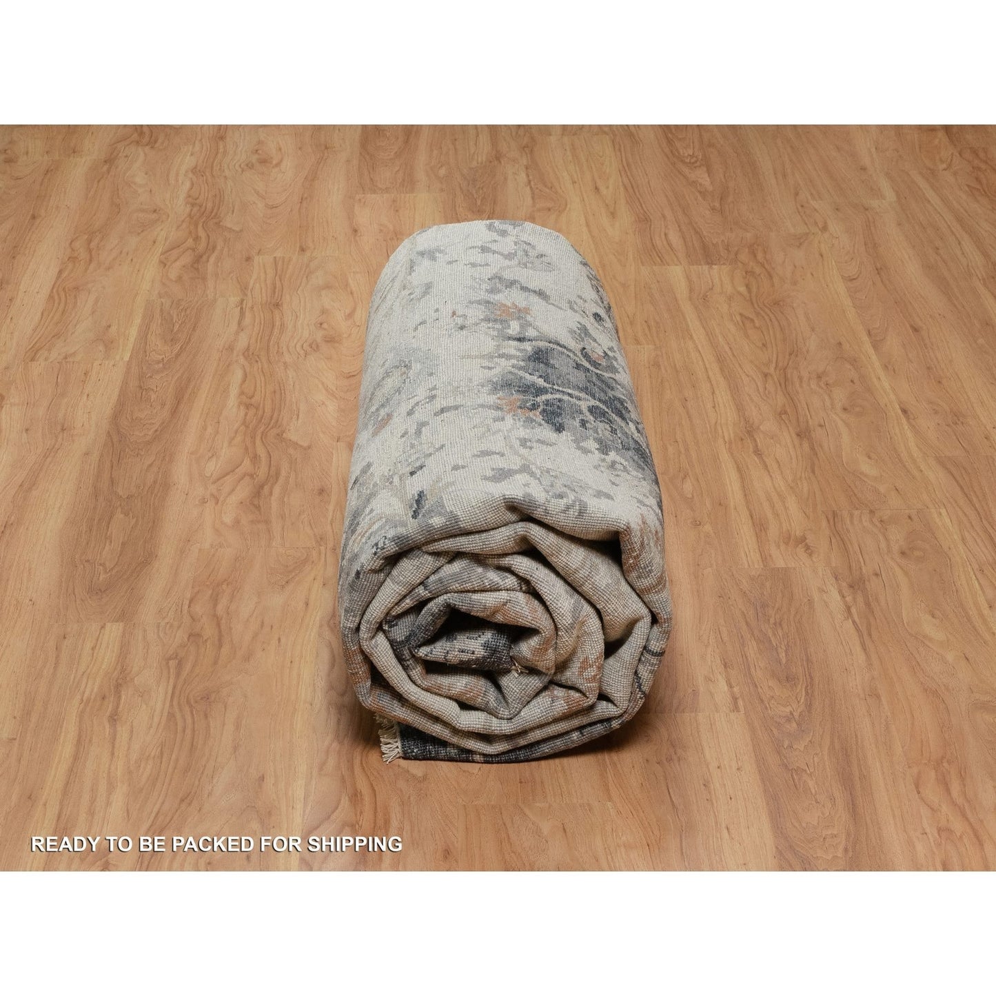 9'X12'2" Ivory Agra Design Botanical Pattern Hand Knotted Pure Wool Rug