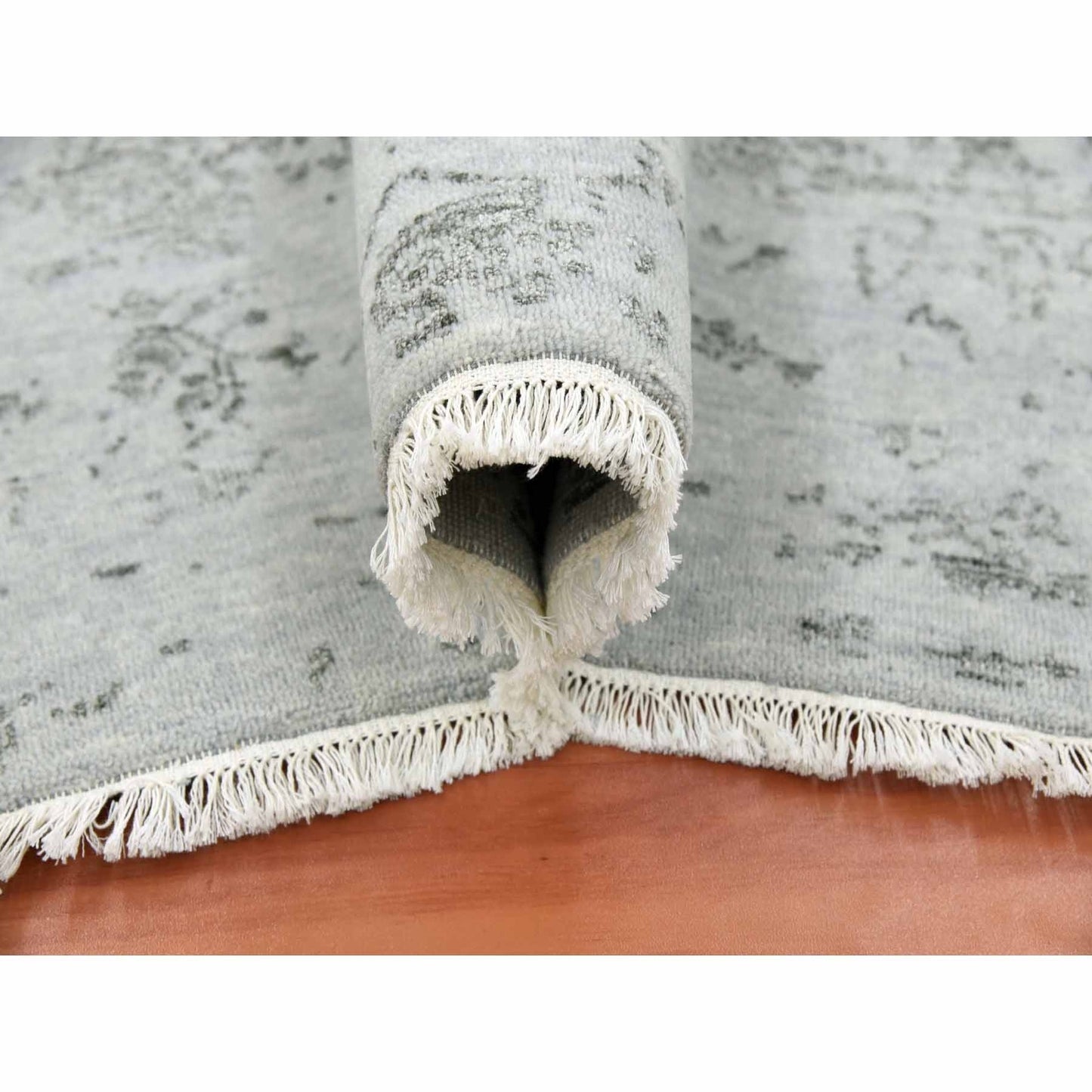 8'X9'10" Gray Wool And Silk Hand Knotted Zoroastrian Tebraz Design Rug