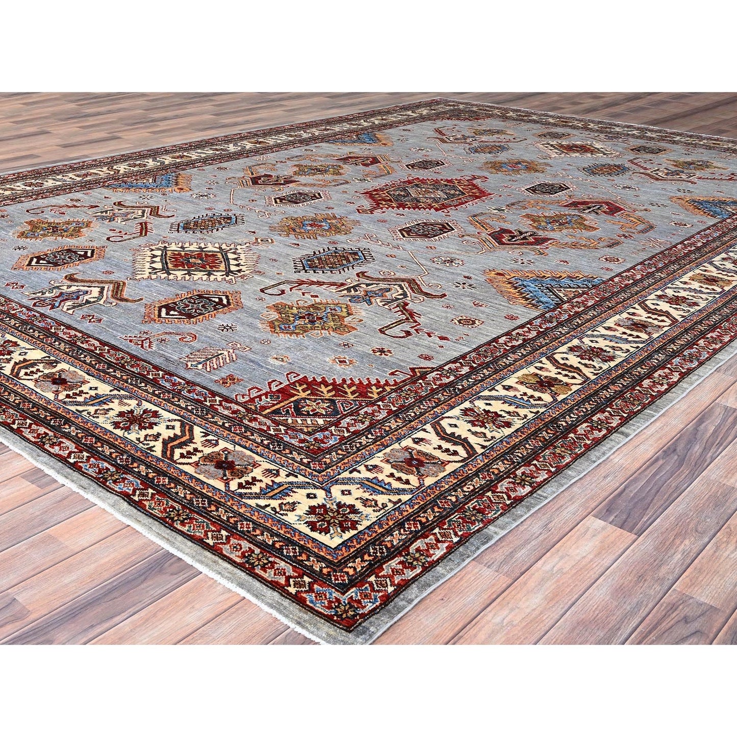 10'2"X14' Koala Gray Afghan Super Kazak Hand Knotted Wool Oriental Rug