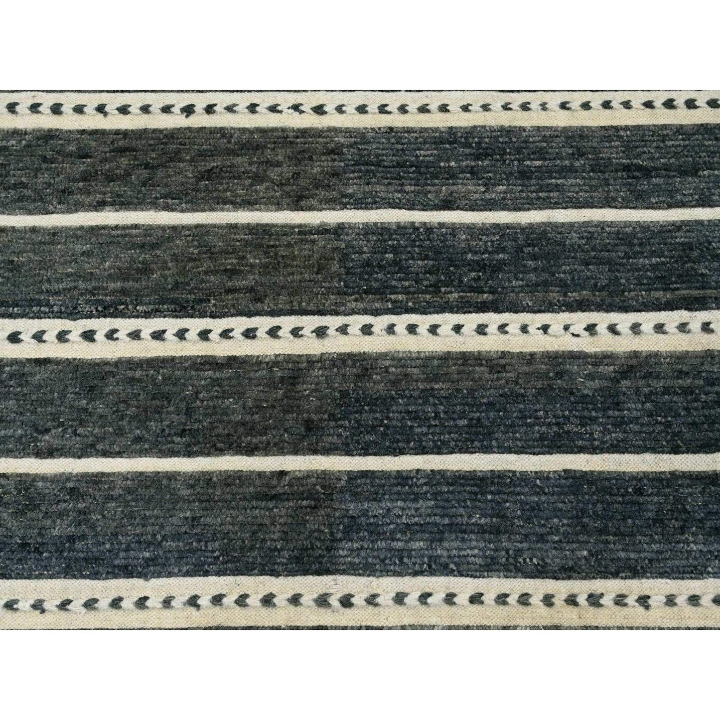 10'4"X14'2" Black Moroccan Weave Line Design Soft Wool Hand Knotted Rug