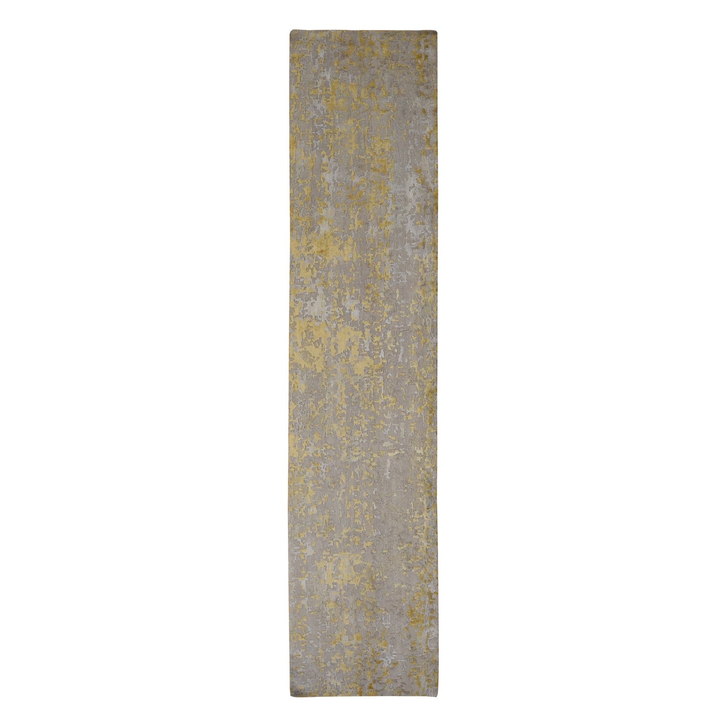 2'7"X11'9" Bone Brown Abstract Design Hand Knotted Runner Oriental Rug