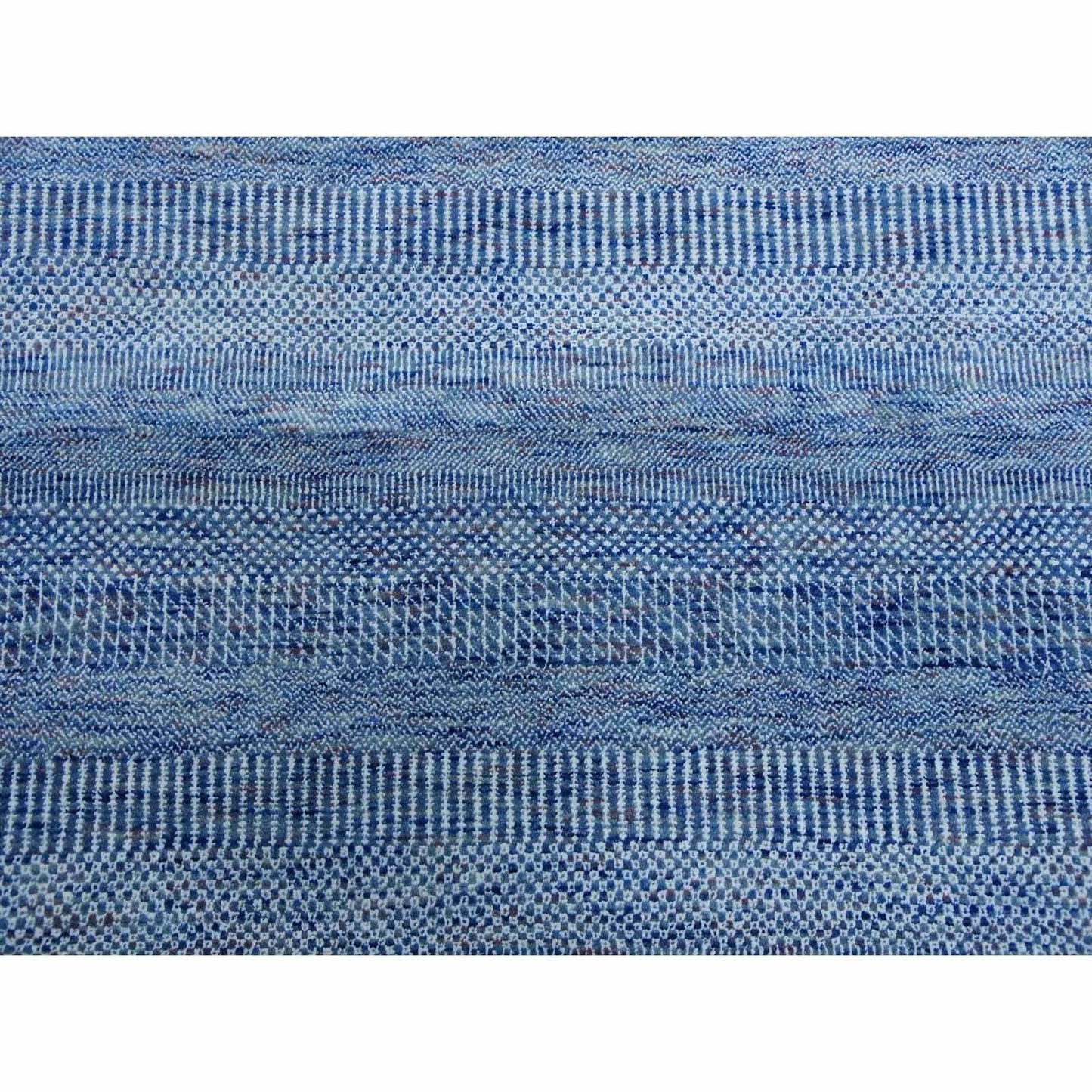 9'1"X12'2" Blue Hand Knotted Grass Design Gabbeh Wool And Silk Rug