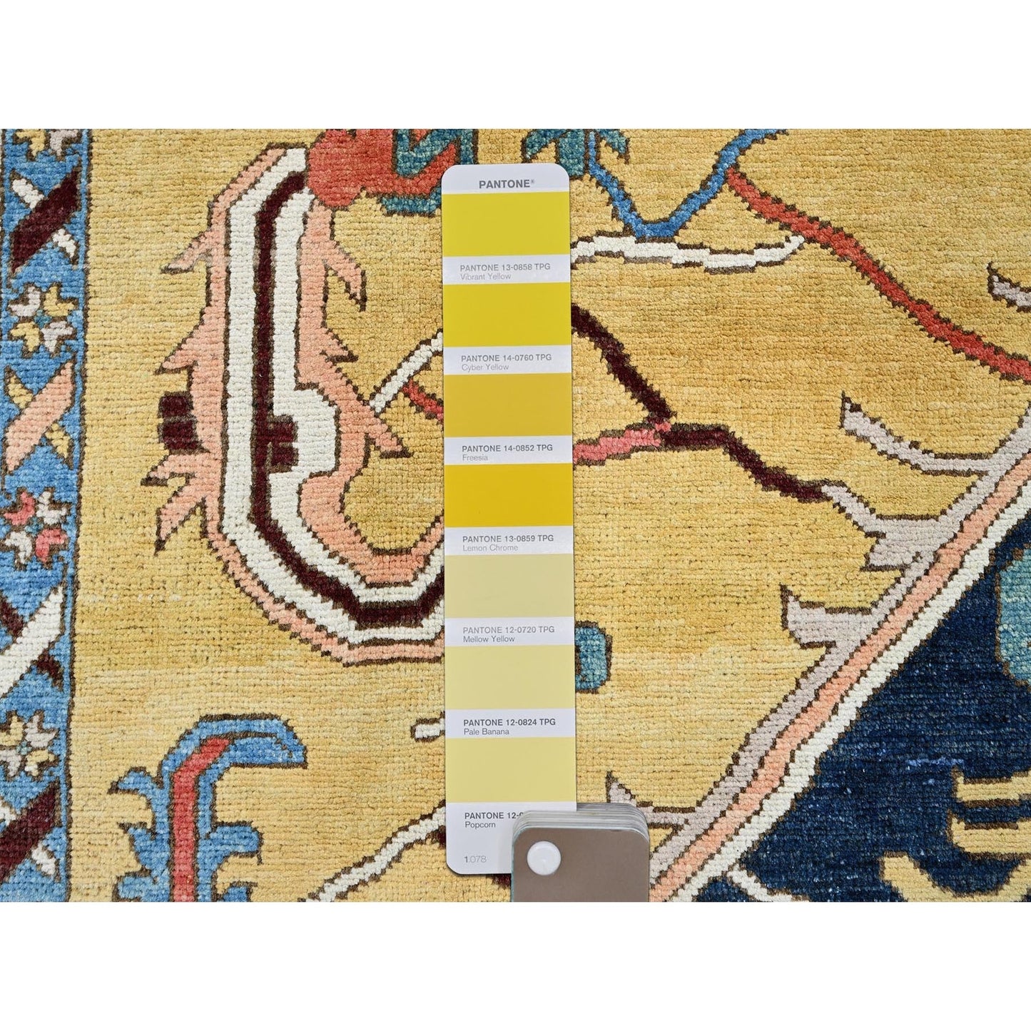 10'X13'10" Yellow Peshawar With Seeripe Heris Design Hand Knotted Wool Rug