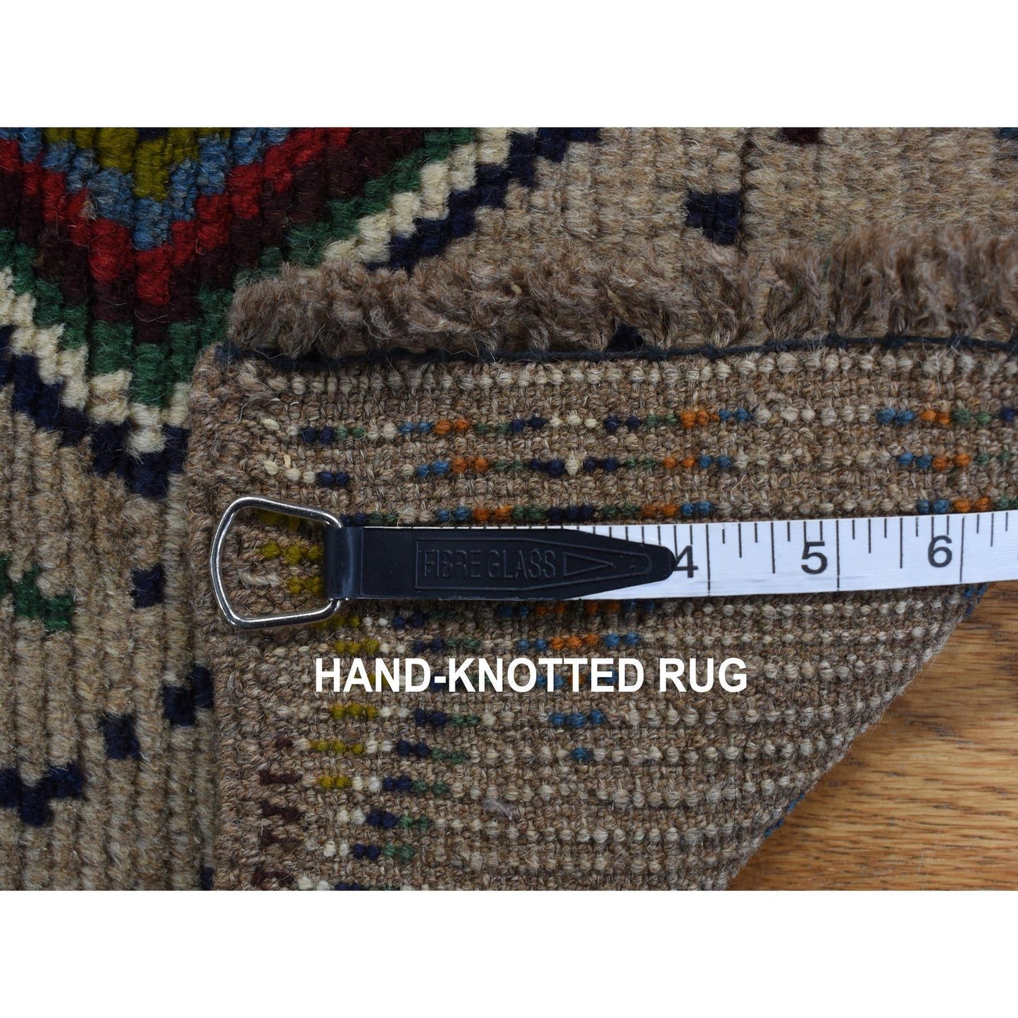 3'10"X5'8" Brown Afghan Balooch Geometric Design Hand Knotted Wool Rug