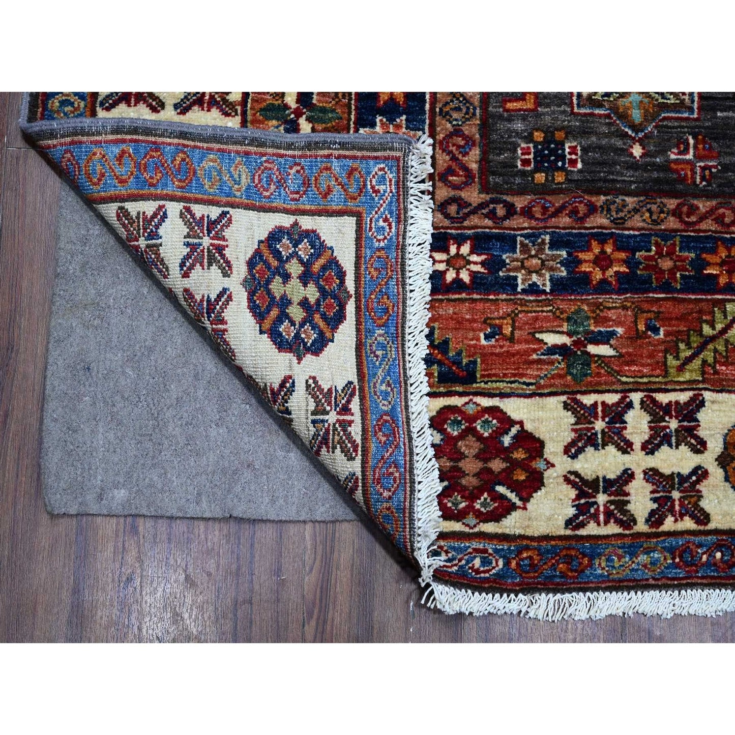 9'X12'3" Gray Tribal Medallions Hand Knotted Super Kazak Oriental Rug