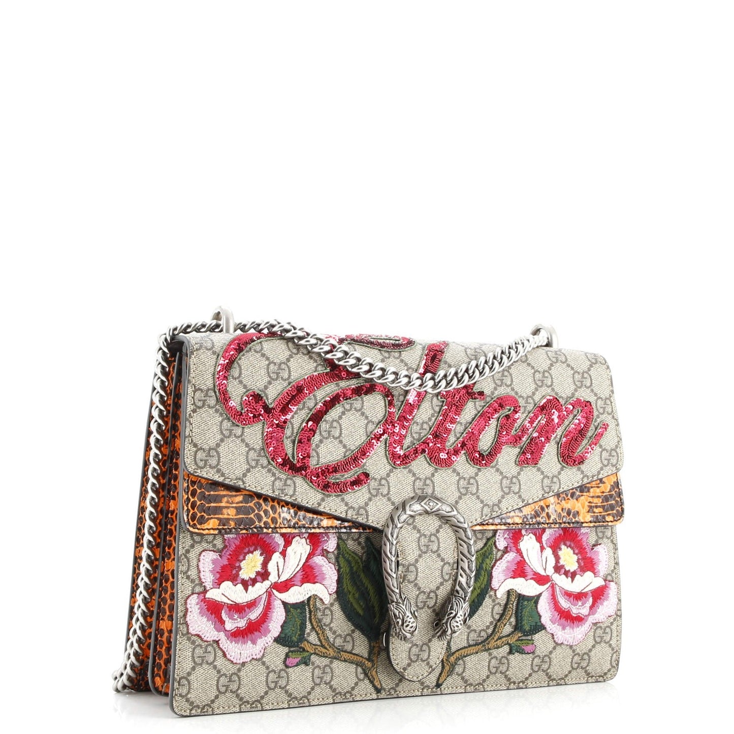Gucci Dionysus Bag Embroidered Gg Coated Canvas With Python Medium